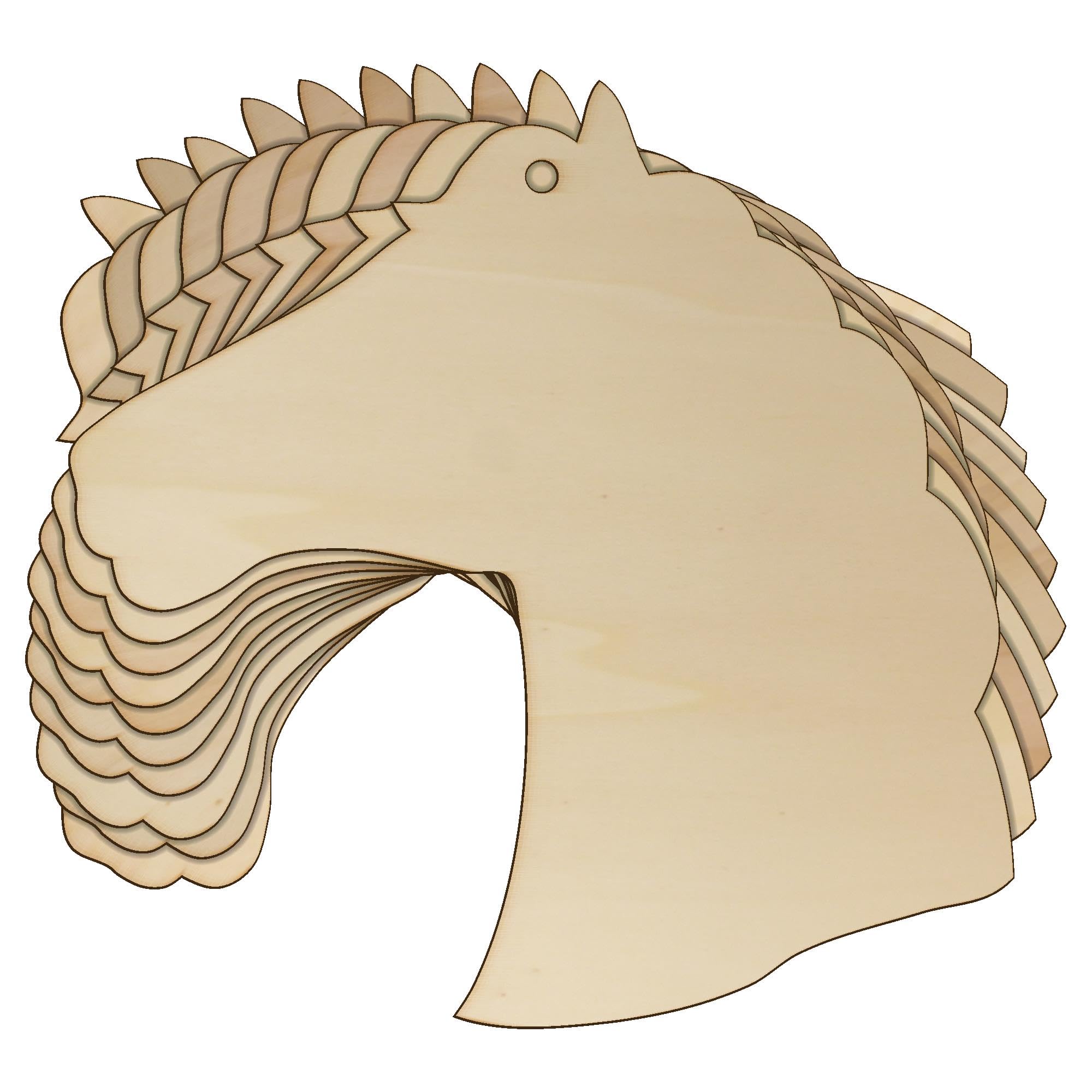 10x Wooden Horse Head Craft Shapes 3mm Plywood Farm Farmyard(12 x 12cm,Hole Top Centre)