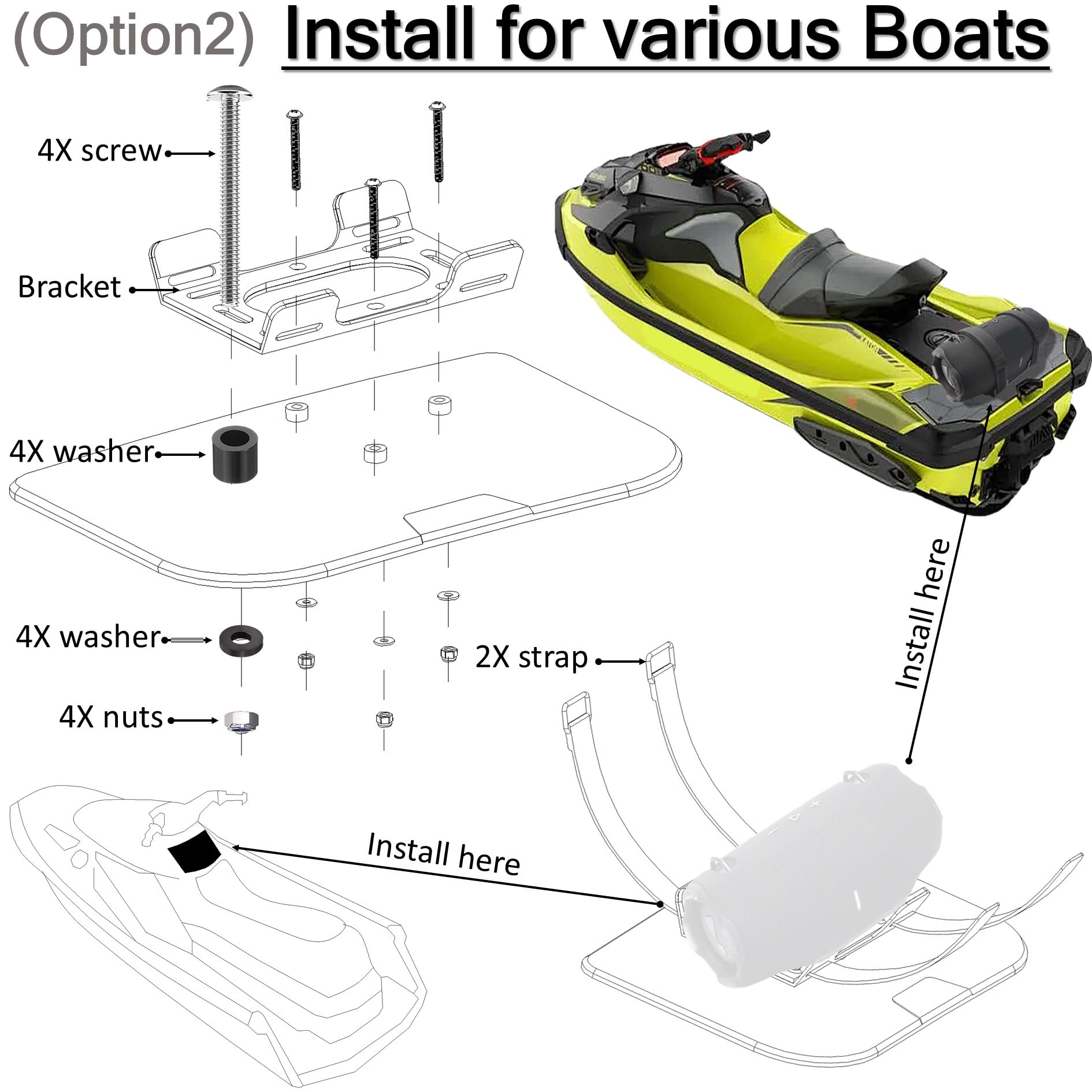 Supporto da parete in metallo compatibile per jbl Xtreme 4 altoparlante portatile per jet ski/motoslitta/barca/PWC, supporto sicuro da parete con cinghia regolabile per jbl xtreme 3/xtreme 2 per