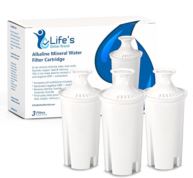 Life Ionizer - Alkaline Brita Water Filter Replacement - Brita Pitchers Compatible Alkaline Water Pitcher Replacement Filter - Enhances Taste and pH Level of Brita Pitcher Water - Pack of 3