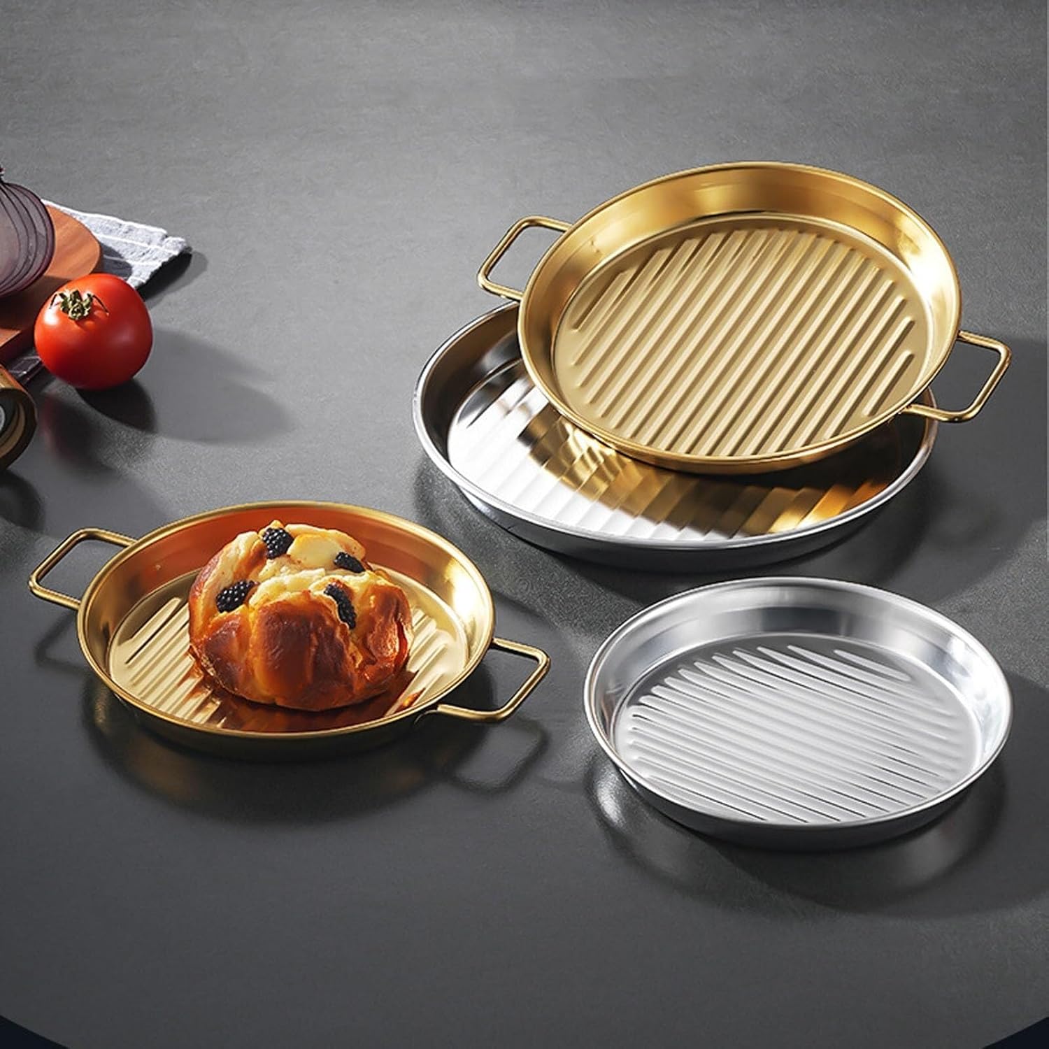 Tophacker Paella Cooking Pan with Handles, Stainless Steel Non-Stick Spanish Seafood Pot Skillet PanKitchen Cookware for Kitchen, Camping Outdoor