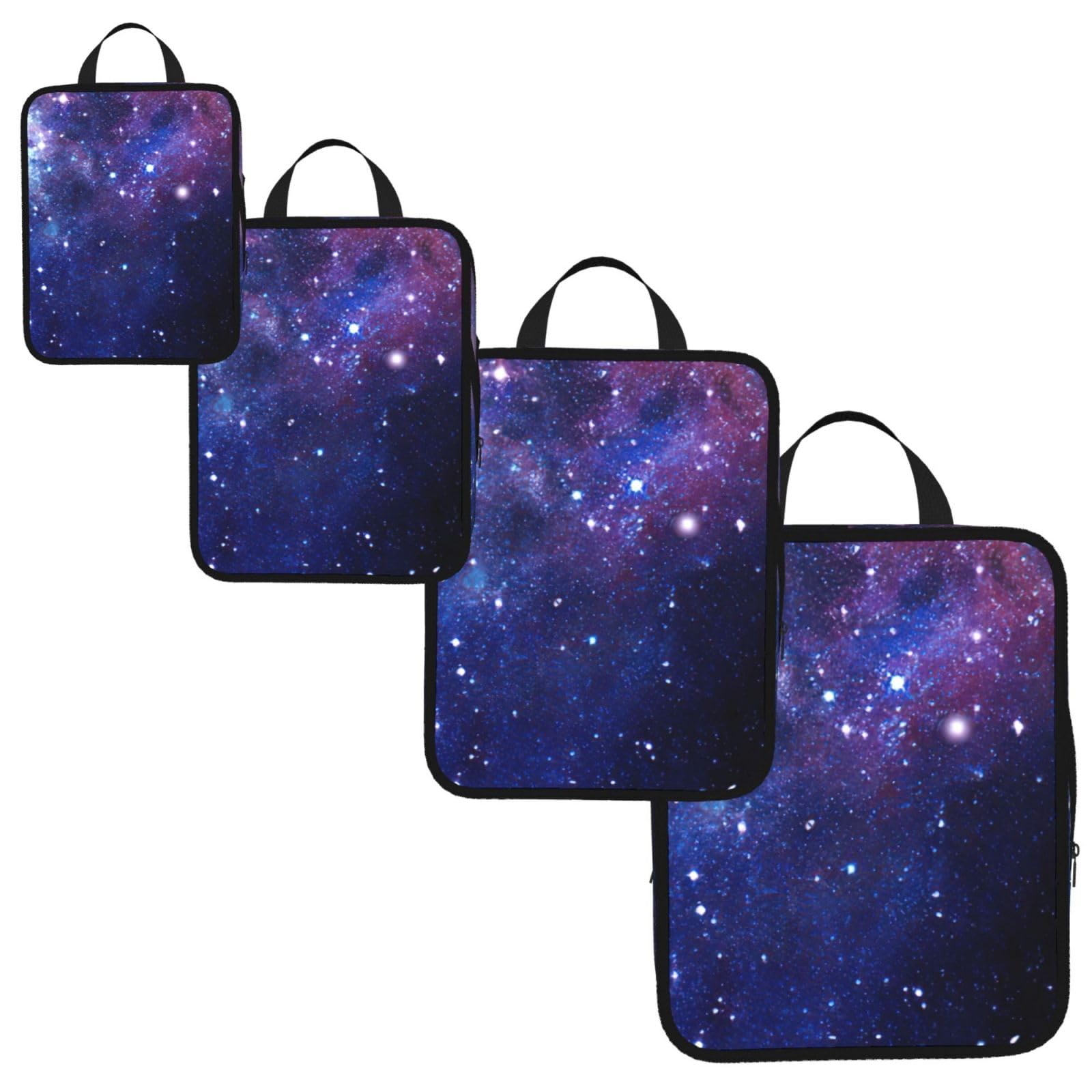 Blue & Purple Galaxy Print 4 Set Compression Packing Cubes for Suitcases,Expandable Storage Bags Organizers