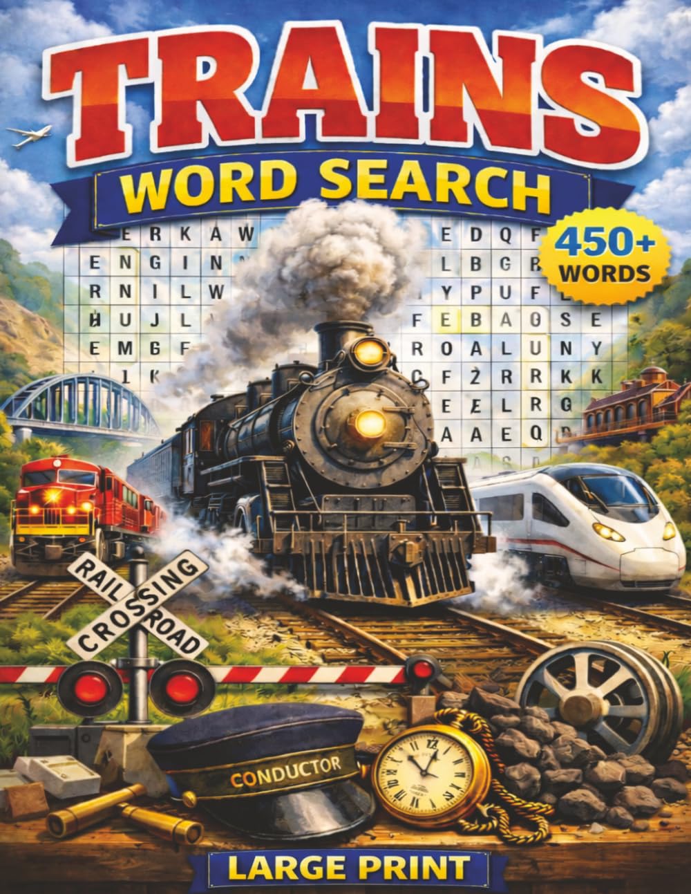 Trains Word Search: 50 puzzles for train enthusiasts! Fun and relaxing word searches for travel and home!