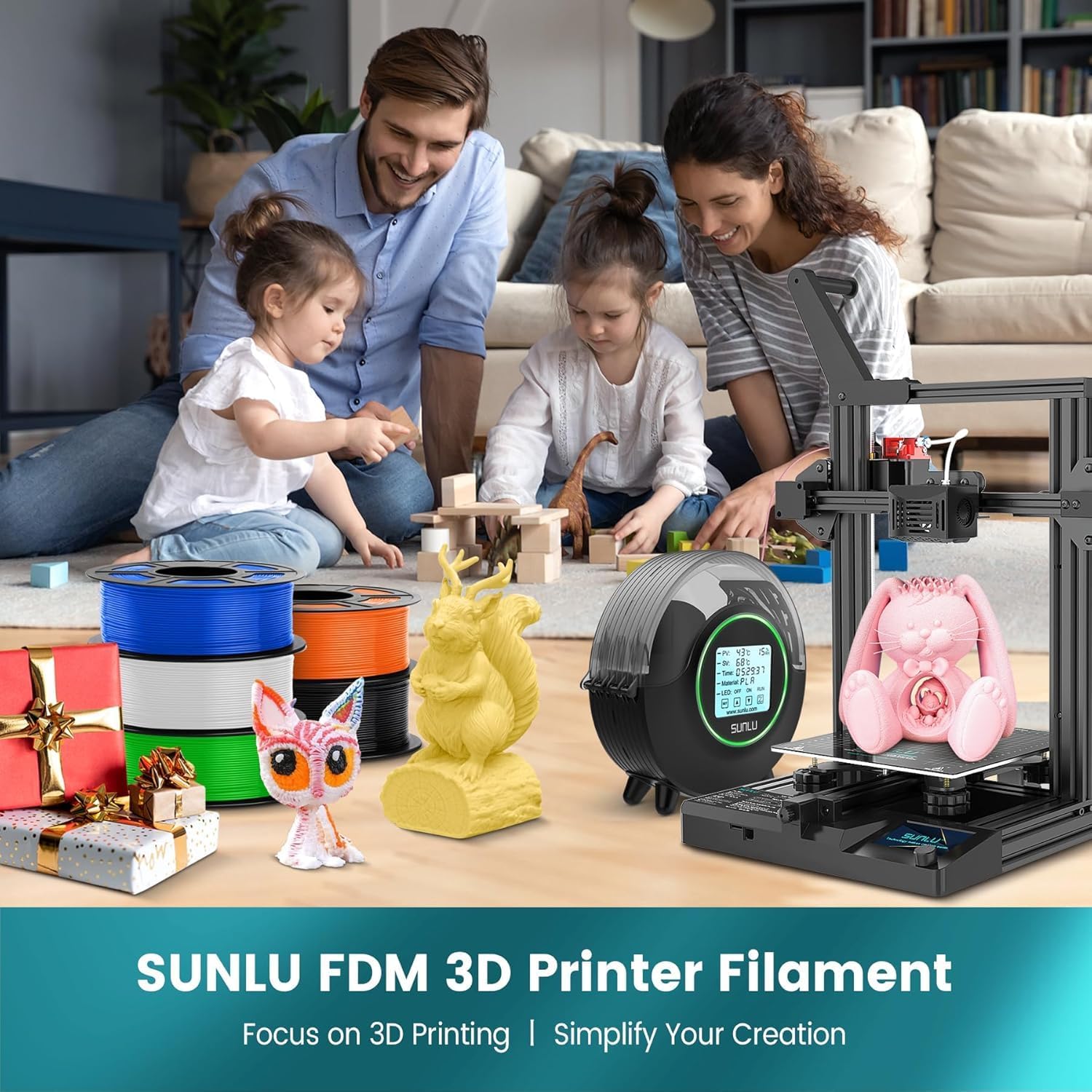 SUNLU PLA 3D Printer Filament 1KG Red and SUNLU 3D Printer Filament Dryer S4 Black