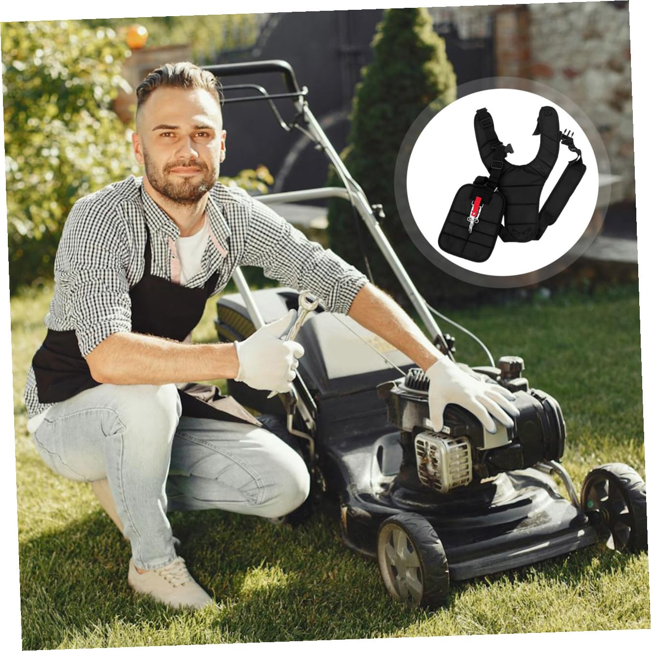 Correa De Desbrozadora Doble Correa y Soporte Ergonómico para Hombros, Hebilla De Ajuste Rápido para Recorte Cómodo En Jardines y Terrenos