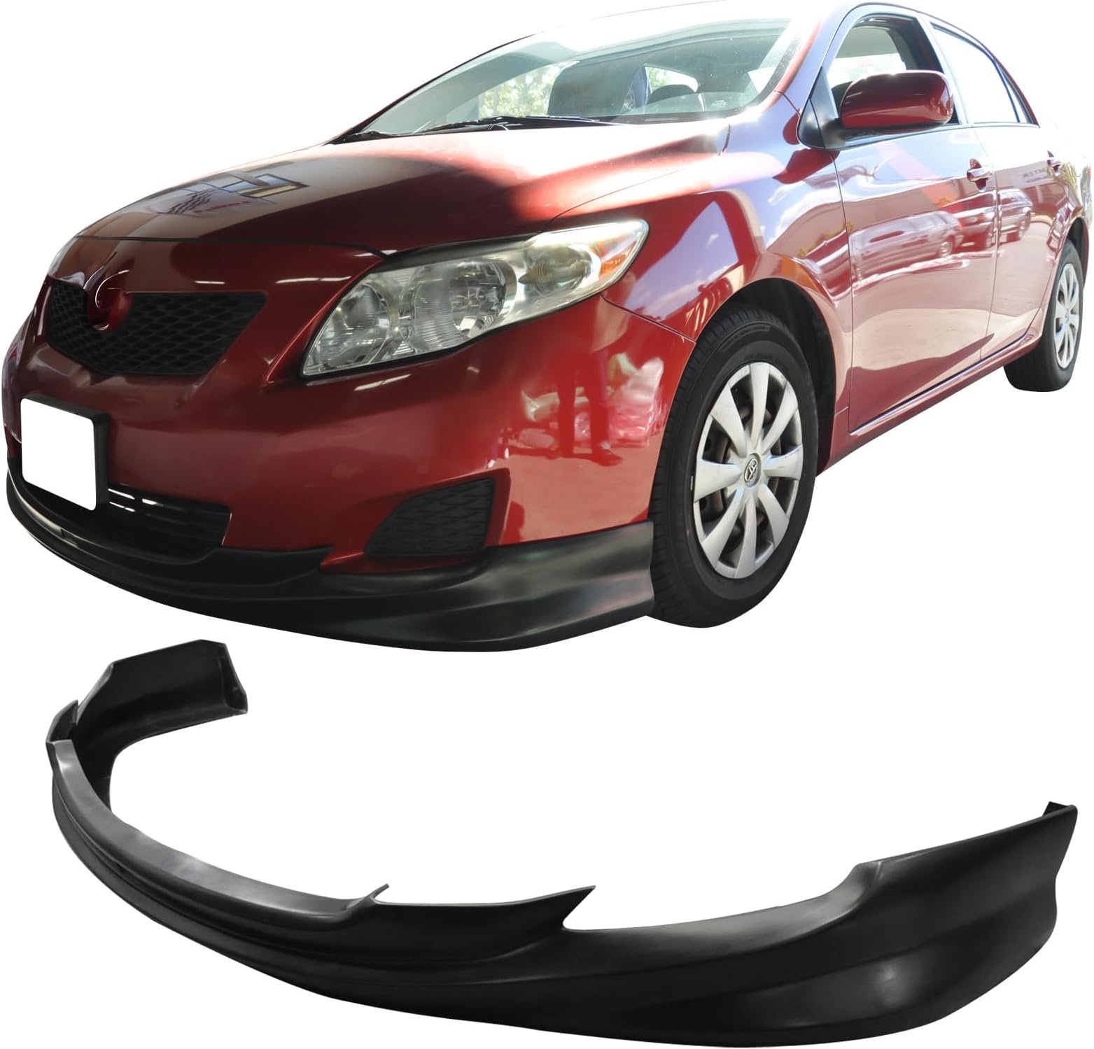 IKON MOTORSPORTS, Front Bumper Lip Compatible with 2009-2010 Toyota Corolla, K-Style PU Unpainted Black Front Lip Spoiler Splitter
