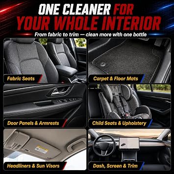 Car Upholstery & Carpet Cleaner Spray, No-Rinse Foam for Interior Fabric