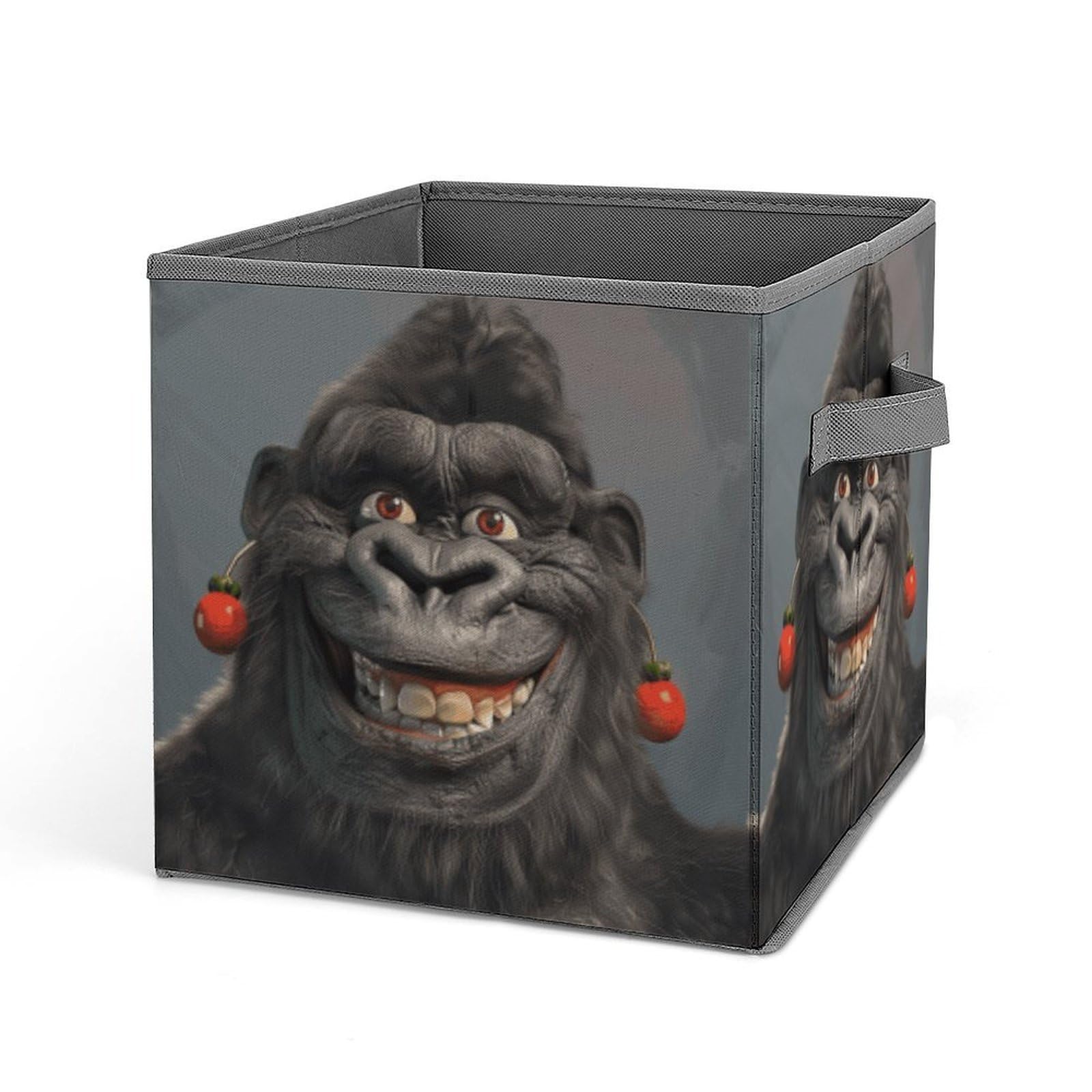 DWVTSLH Smiling Gorilla Photo Cube Storage Bins with Handle, Foldable Storage Cubes, 11 Inch Large Storage Baskets, Washable Fabric Closet Organizer for Shelves, Decorative Clothes Storage Boxes
