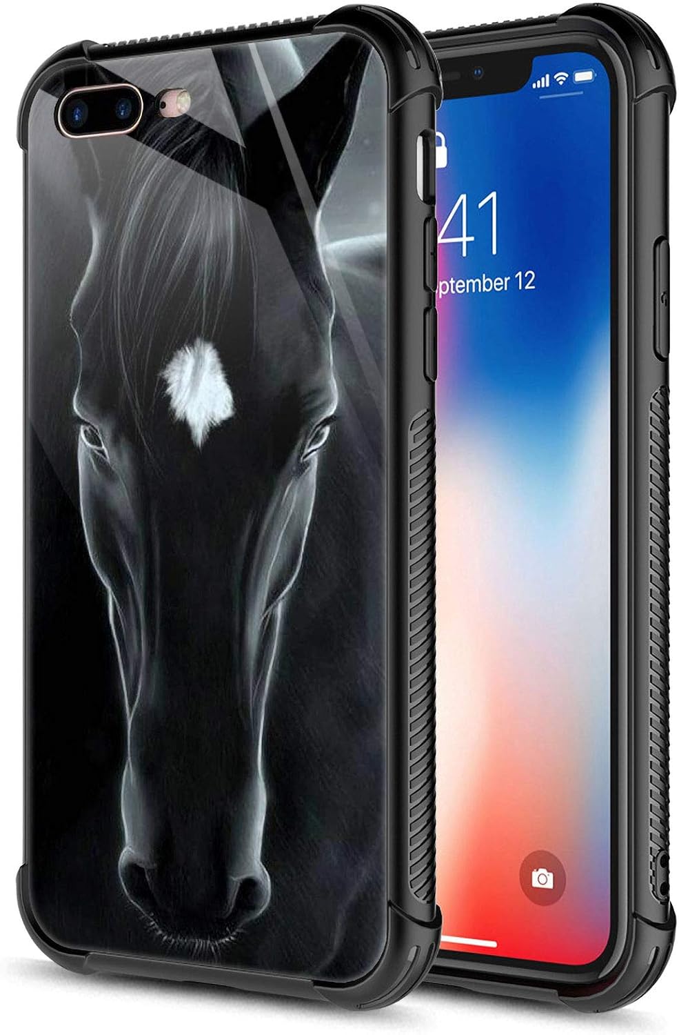 CARLOCA iPhone 8 Case,iPhone SE 2020 Case,Black Horse iPhone 7 Cases for Girls Boys,Graphic Design Shockproof Anti-Scratch Drop Protection Case for Apple iPhone 7/8/SE2