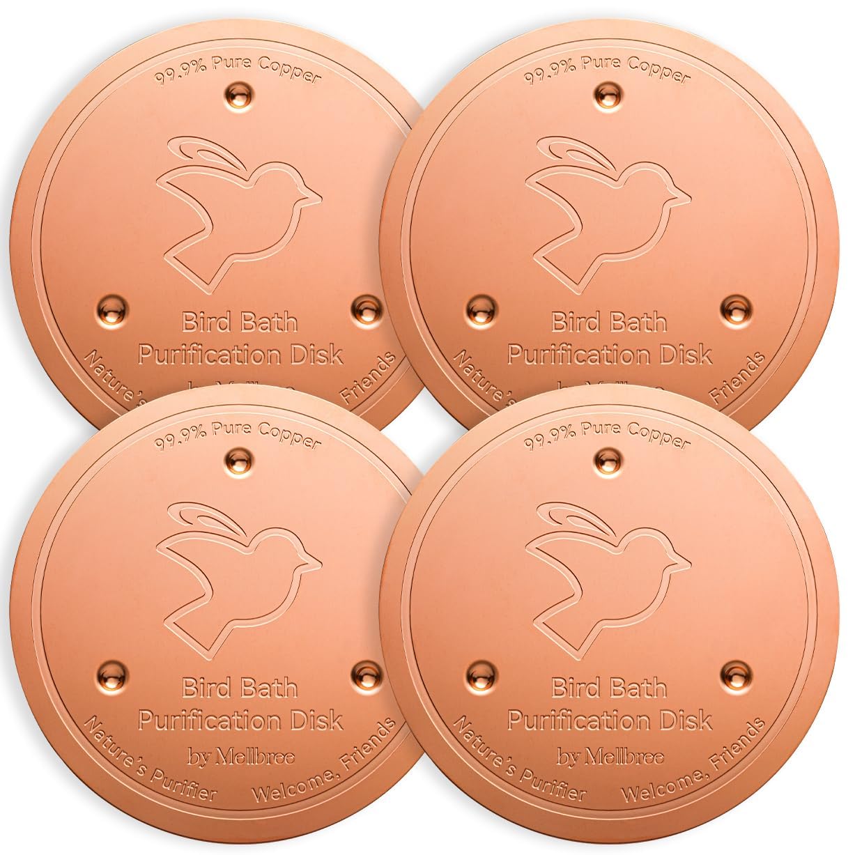 Mellbree 4 Pcs 99.99% Pure Copper Bird Bath Cleaner Discs 0.6mm Self-Cleaning & Algae Prevention Keeps Birdbath Water Fresh Year-Round Universal Fit for Outdoor Bird Baths, Bowls & Fountains