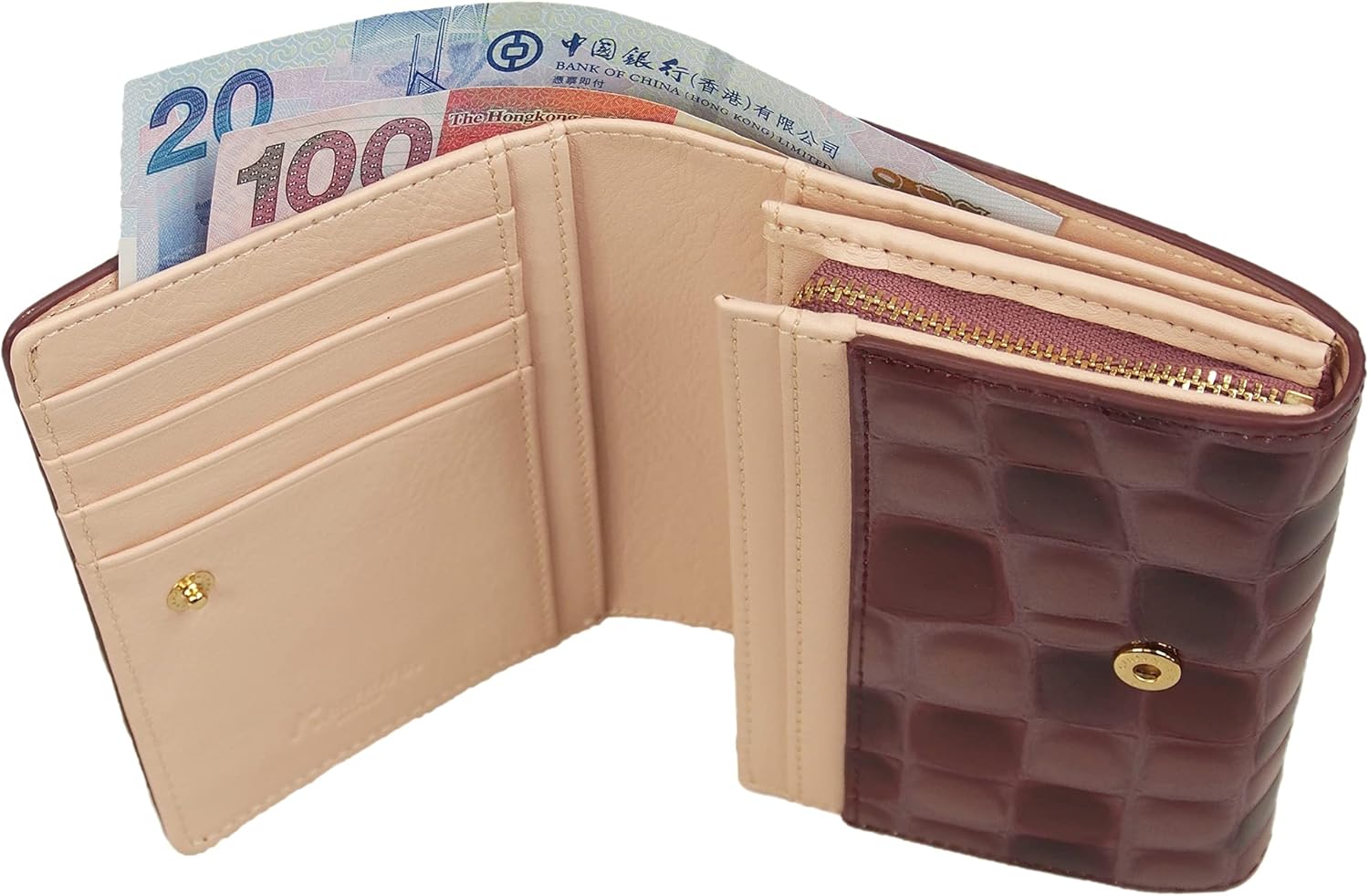 二つ折り財布 本革 ステンドグラス調 L字ファスナー エナメル加工 クロコダイル調型押し カワノバッグ STE-06 (ピュアボルド