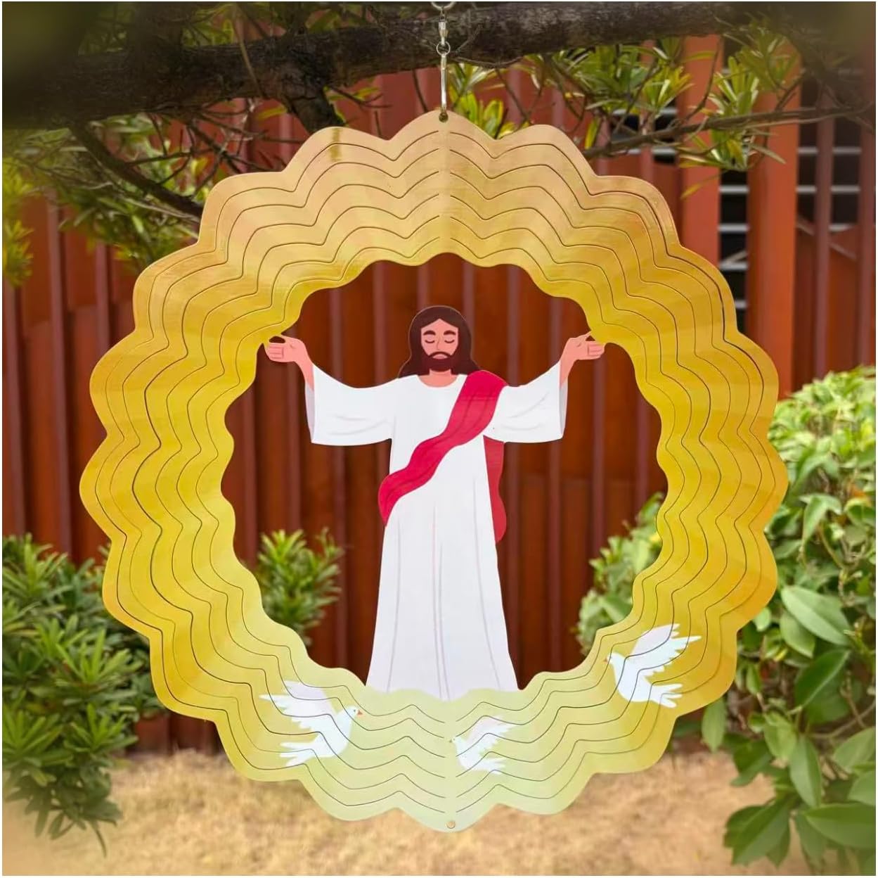 Jesus Wind Spinner Outdoor Mental Kinetic Wind Spinner for Garden Yard Décor Ideal for Religious Gatherings, Gifts for Sunday School, Baptism Presents, Easter Egg Decorations
