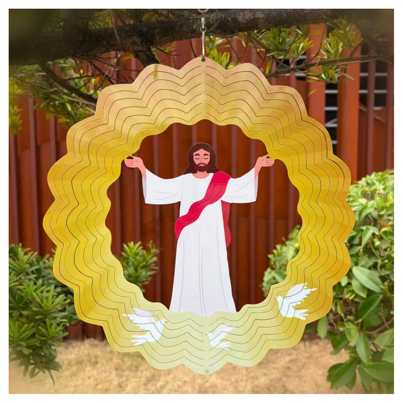 Jesus Wind Spinner Outdoor 12 Inch Stainless Steel Kinetic Garden Decor