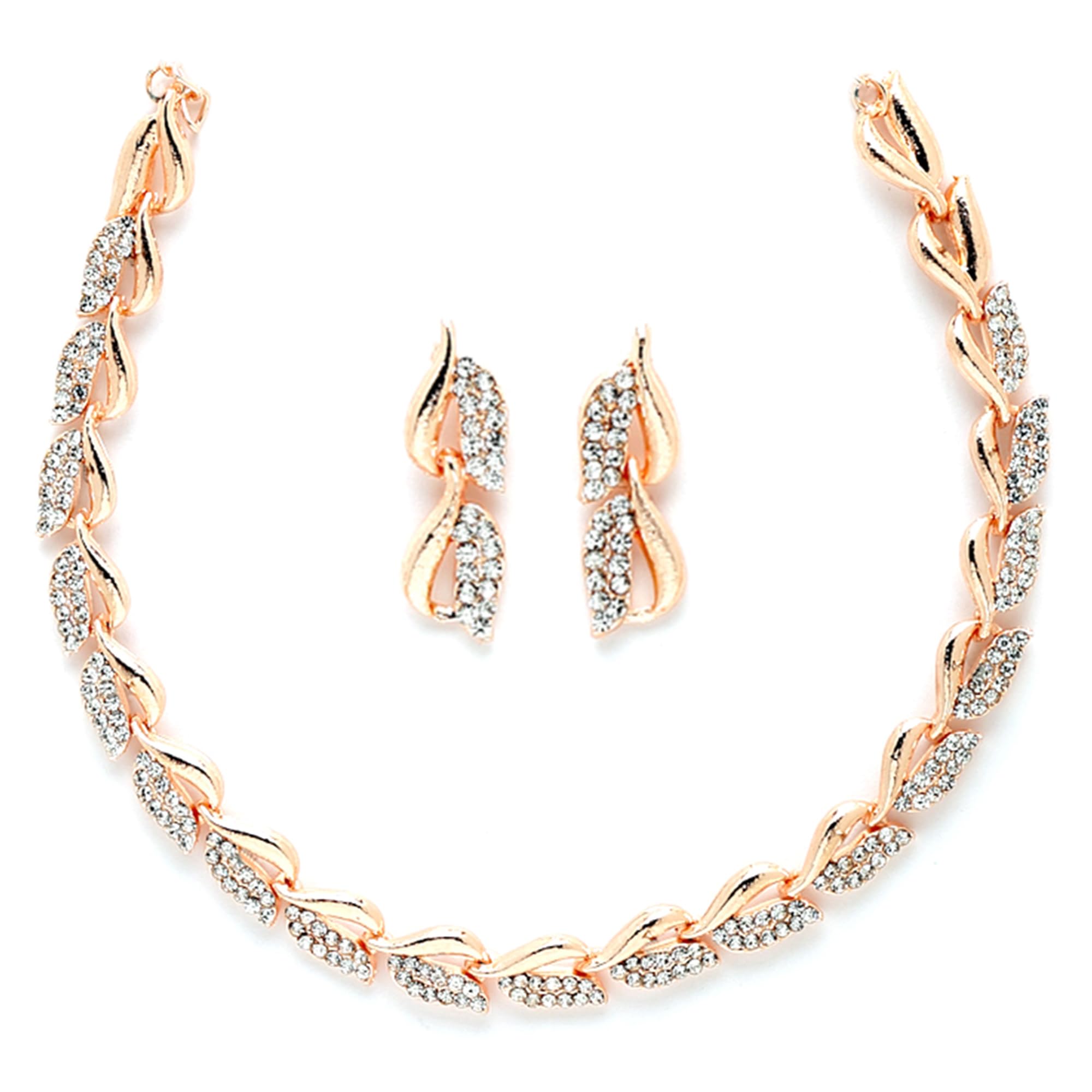 Women American Diamond Studded Intrcately Designed Leaf Shaped Necklace With Earring Jewellery Set For Women and Girl-image-26