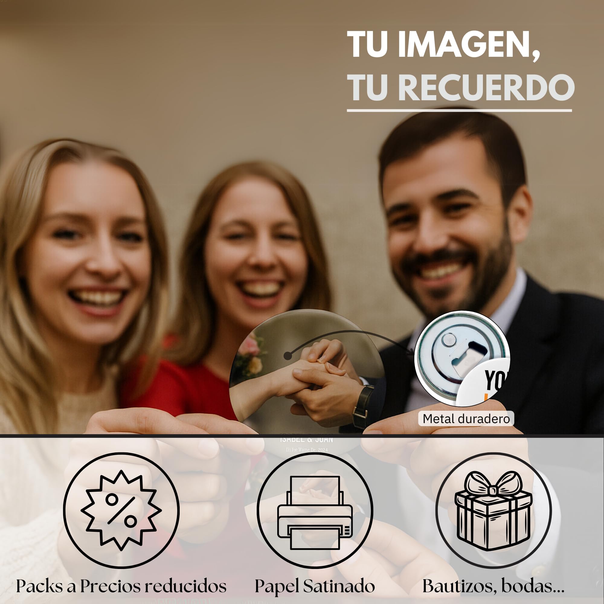 Chapas Personalizadas con Abrebotellas y Foto Iman Nevera 5 Unidades