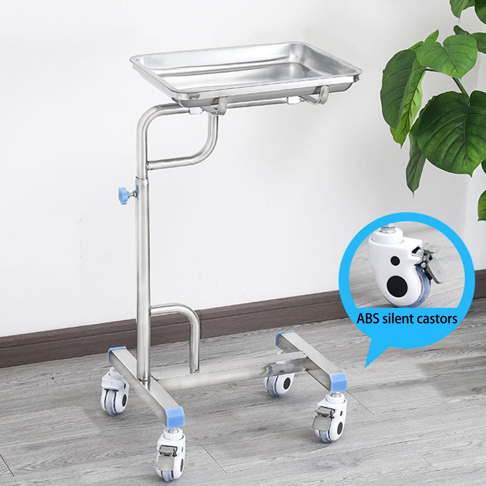 Carro MéDico, Carro De Laboratorio Bandeja MéDica ExtraíBle Equipado con Cuatro Ruedas Silenciosas, Altura Ajustable De 90 A 128 Cm, Acero Inoxidable 304 para ClíNica Hospital,Plata,A
