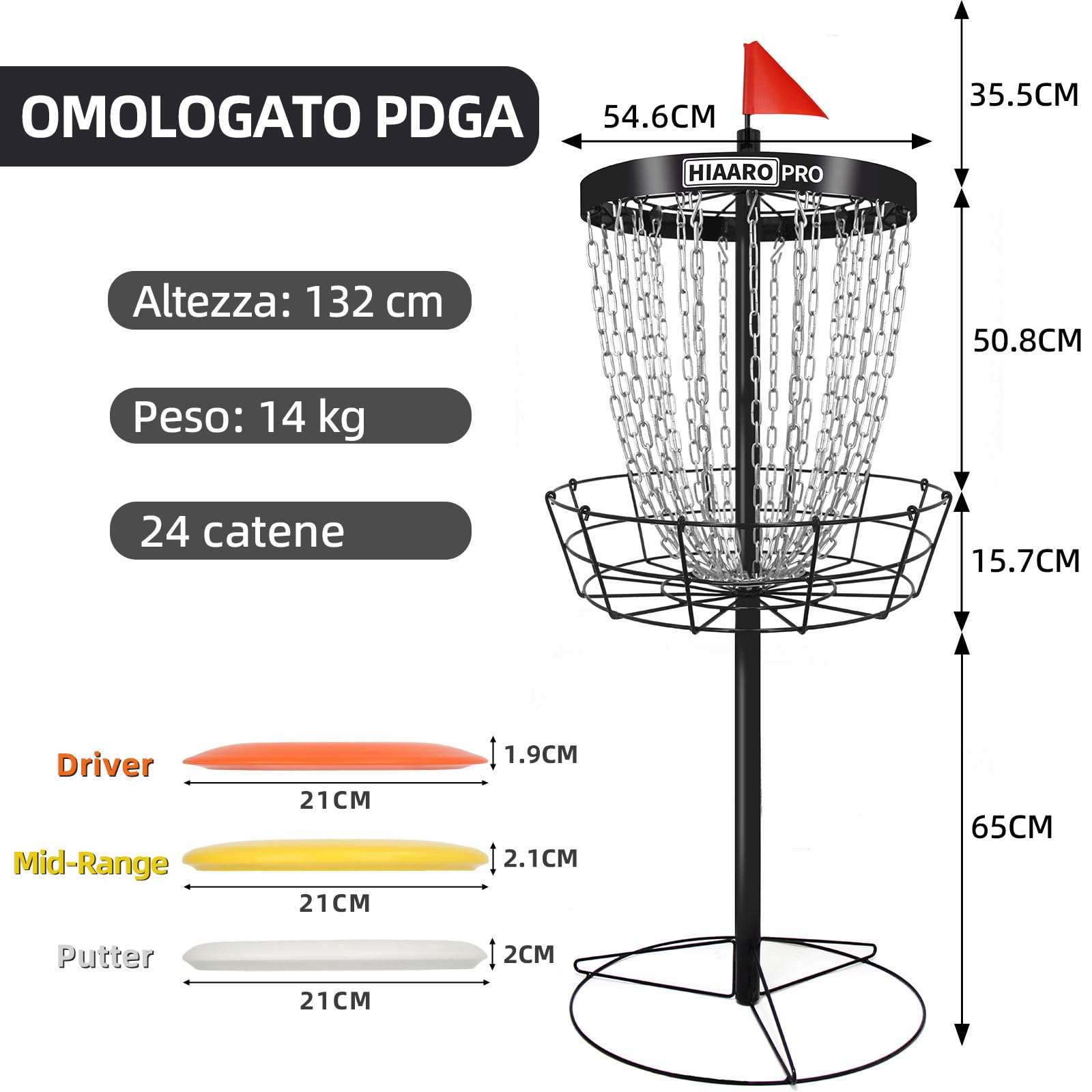 Cestino da golf a disco portatile con 24 catene resistenti