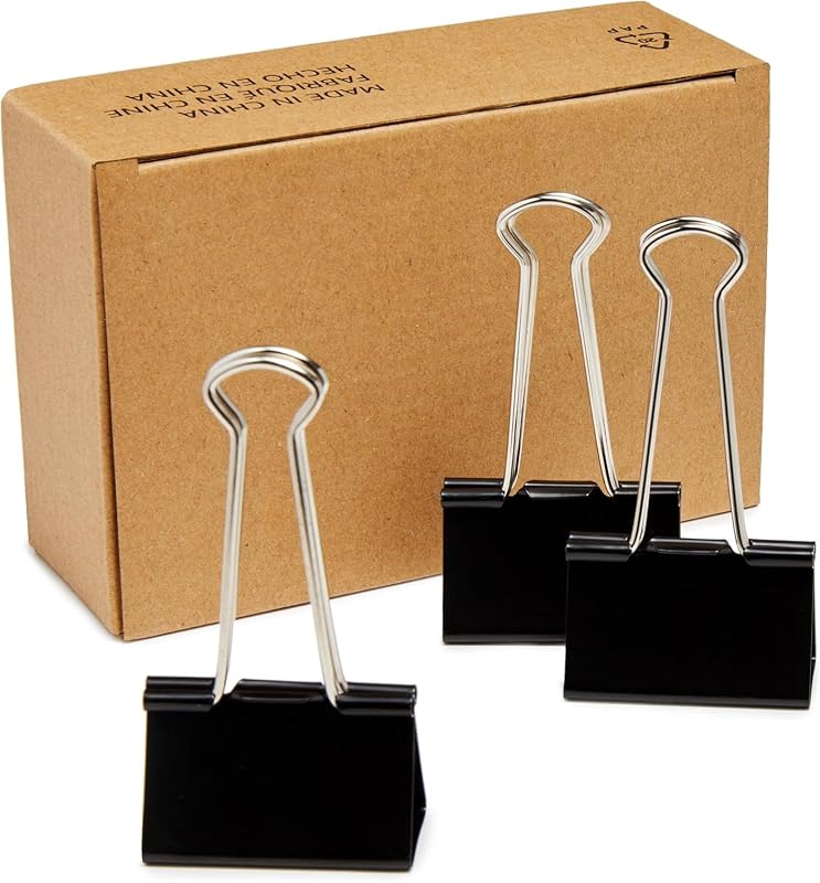 Sturdy Binder Clips, Office Supplies, Large 2 in, Document Organizing, Black, 48 Count