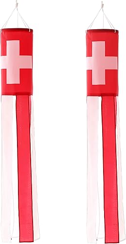 Paquete de 2 calcetines de viento con bandera suiza para patio y jardín, para colgar en el porche delantero, impermeables, adecuados para todas las