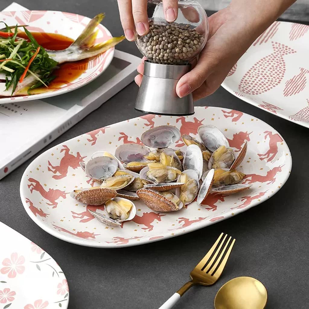 Plats De Service Assiette en céramique maison plat personnalisé de style japonais assiette longue en céramique assiette créative assiette profonde deux pièces Bol À Fruits Pour Comptoir De Cuisine(A)
