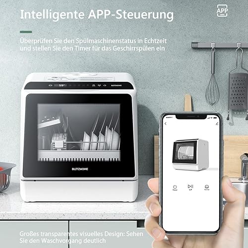 Miniatura 4 de Lavavajillas portátil, lavavajillas inteligente WIFI, mini lavavajillas compactos con tanque de agua integrado de 5 L, 6 programas, rociador doble