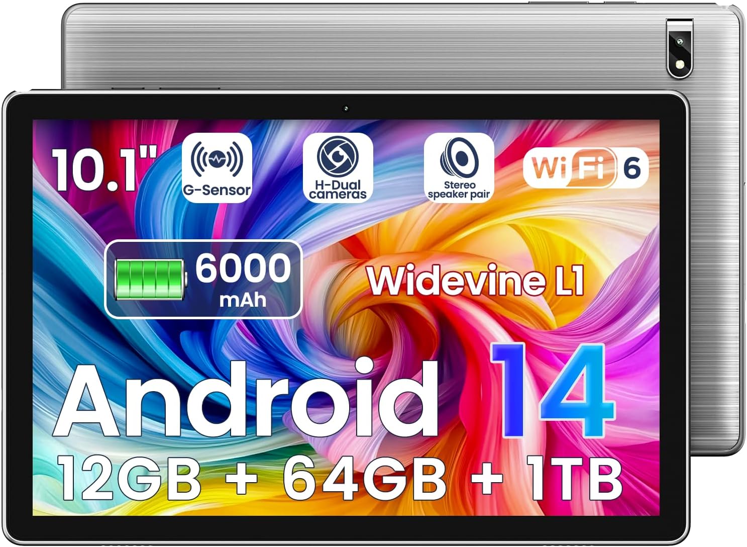 Tablet 10.1 Inch Android 14 Tablet Octa-Core, 12GB RAM+64GB ROM 1TB Expand, 2+8MP Camera, BT5, Tablets PC 2.4/5G WiFi 6,1080 IPS FHD Screen, Tablets Android Gifts for Men Women