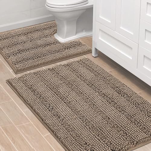 Miniatura 31 de H.VERSAILTEX Alfombras de baño antideslizantes extragruesas de felpilla a rayas 24" x 36" Absorbentes, antideslizantes, suaves, esponjosas