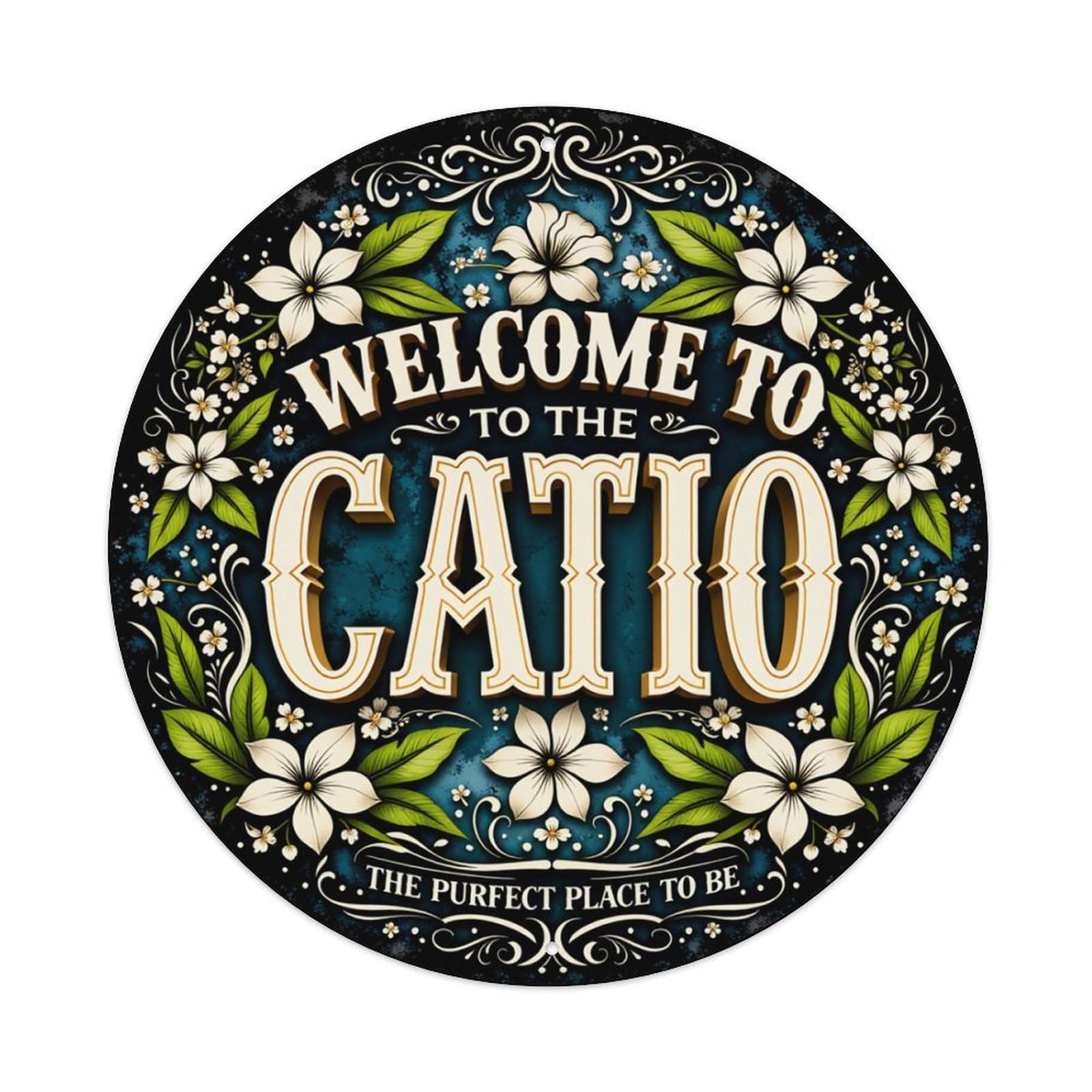 Floral Welcome Sign Pattern Round Tin Sign Retro Metal Sign for Cafe Bar Pub Home Game Room Gym Club Wall Decoration Vintage Metal Poster 8x8 Inch