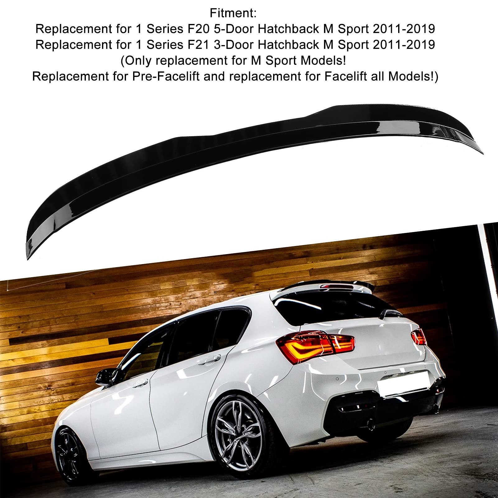 Spoiler Posteriore Nero Lucido ABS per Auto - Ala di Coda Modifica Sostituzione per Serie 1 F20 2011-2019