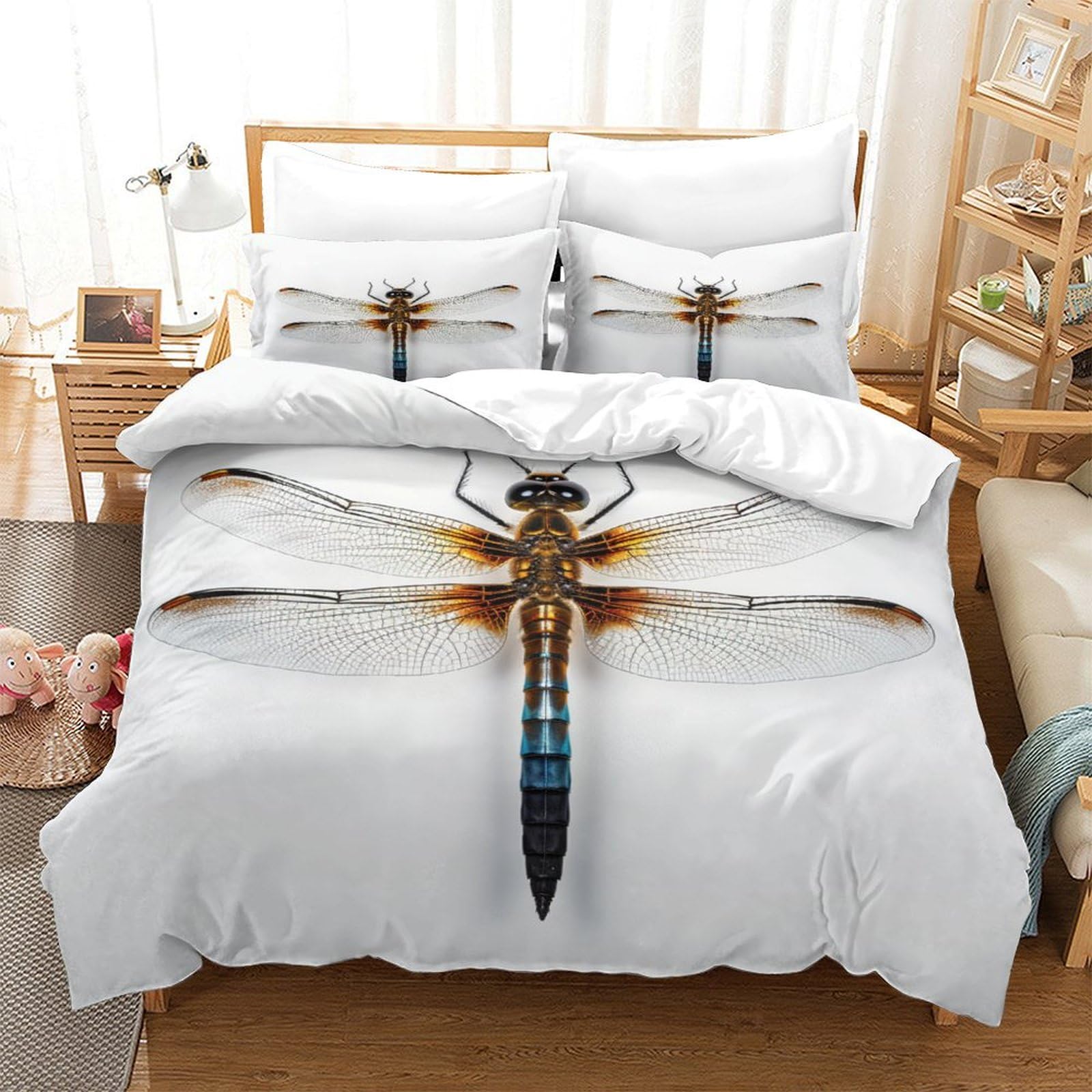 Housse de couette libellules 140x200 cm avec ses deux taies d'oreiller