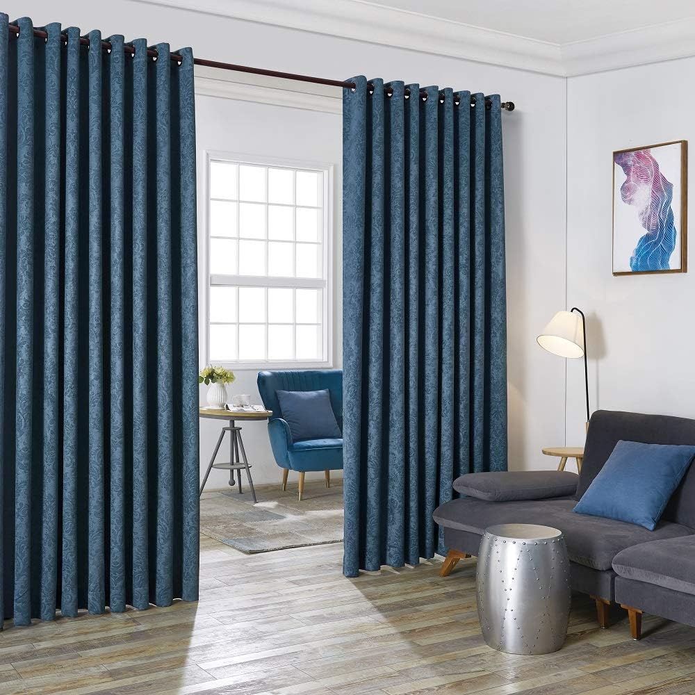 Warm Home Designs 2 of 108" (Width) X 100" (Length) Wall to Wall Blue Teal Embossed Room Divider Curtains with 2 Tie-Backs. Total Width is 216 Inches (18 feet). Length 8.25 Feet. EV Teal Wall 100"