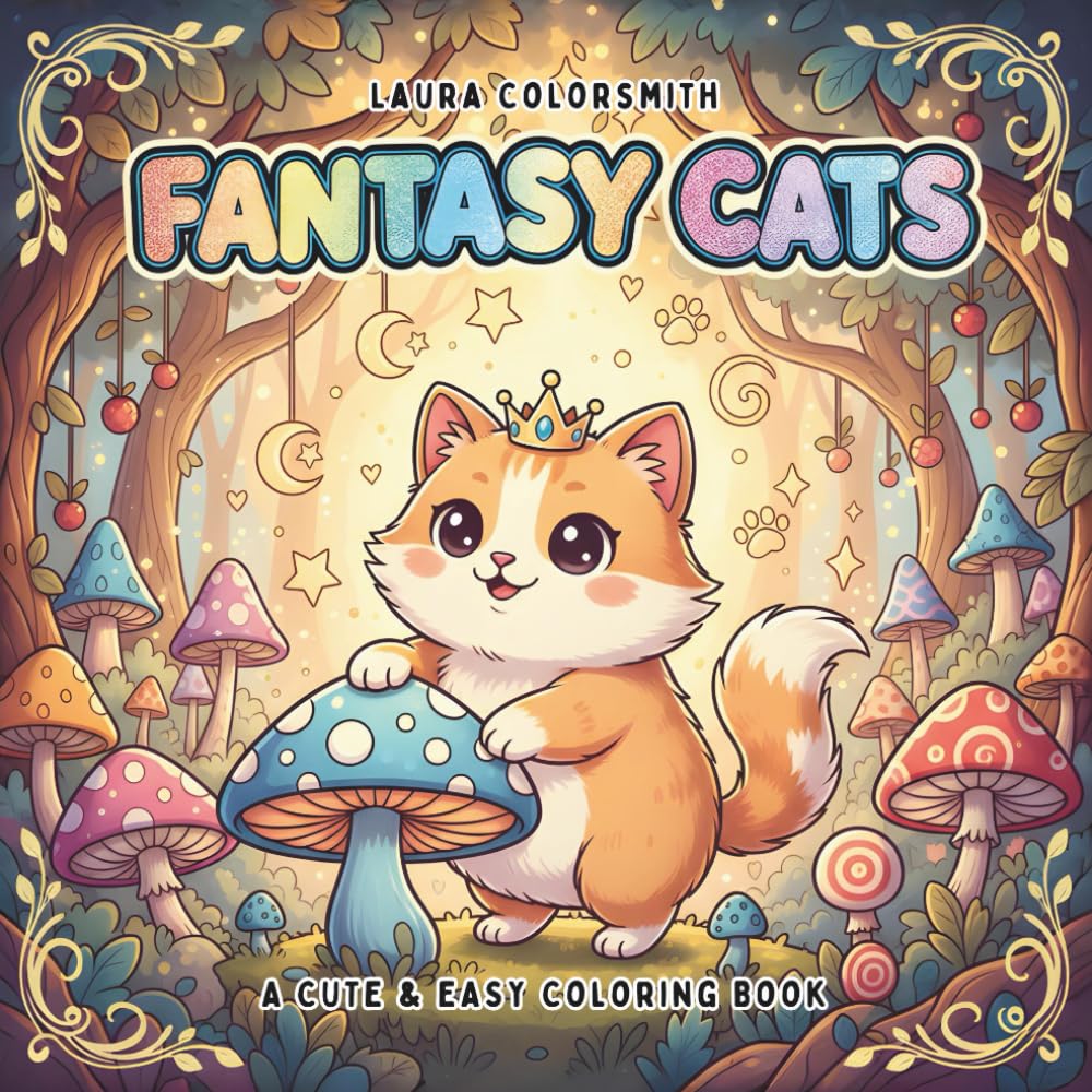 Fantasy Cats - A Cute & Easy Coloring Book: Kawaii Chibi Cat Coloring Book with Magical Felines and Cute Anime Style Designs (Coloring Books for Kids: Fantasy, Fairy, Magical)