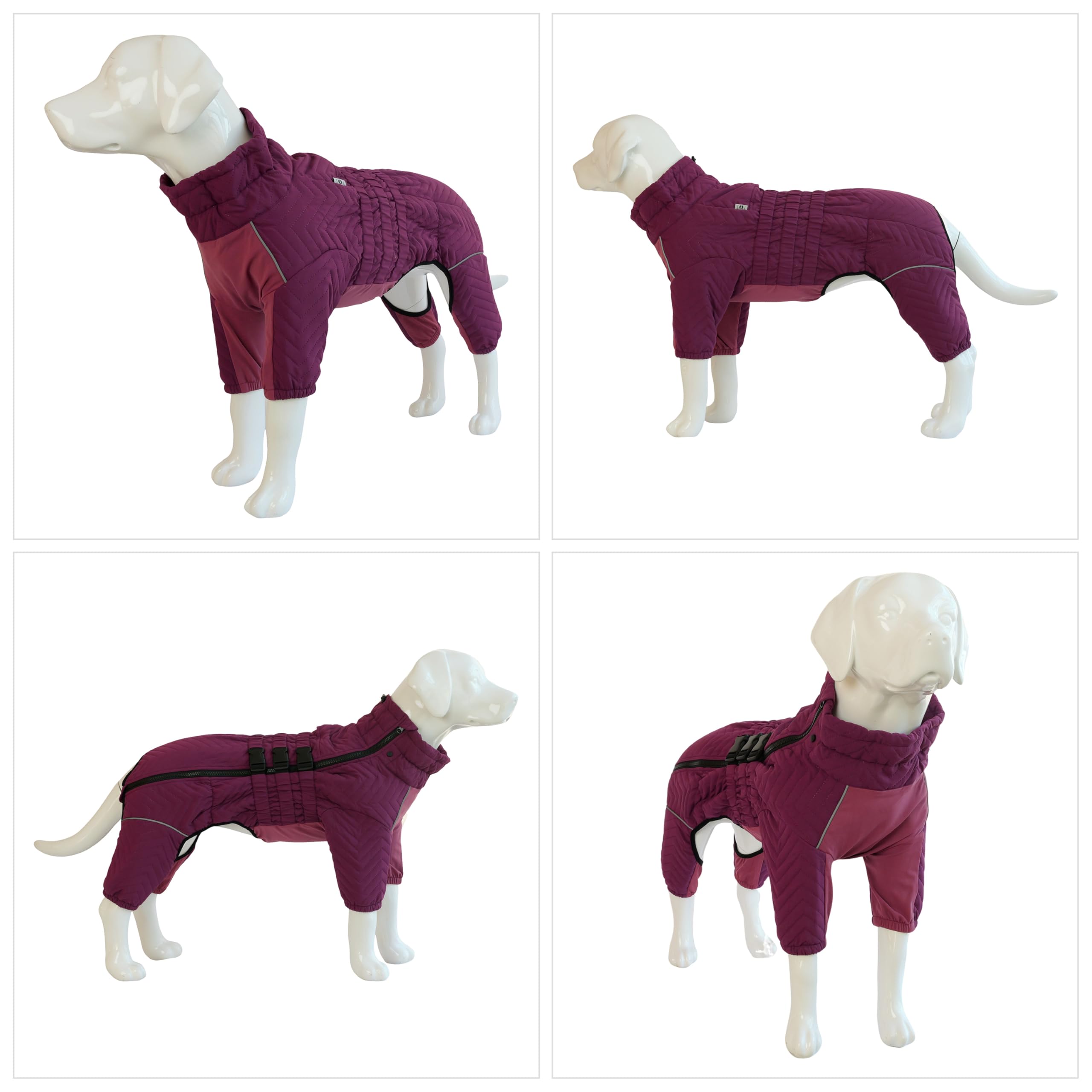 Chaleco cálido para perro, doble capa, 4 patas cubiertas, resistente al viento, impermeable, reflectante, morado, XS - L