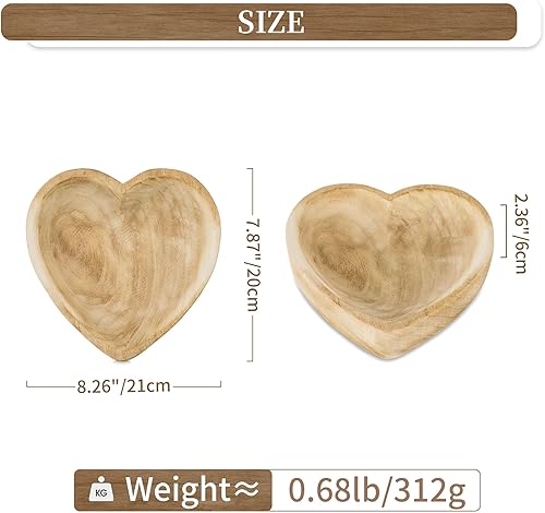Miniatura 5 de Hanobe Cuenco decorativo de madera para masa cuencos grandes en forma de corazón para decoración cuenco de madera para centro de mesa, natural de 10