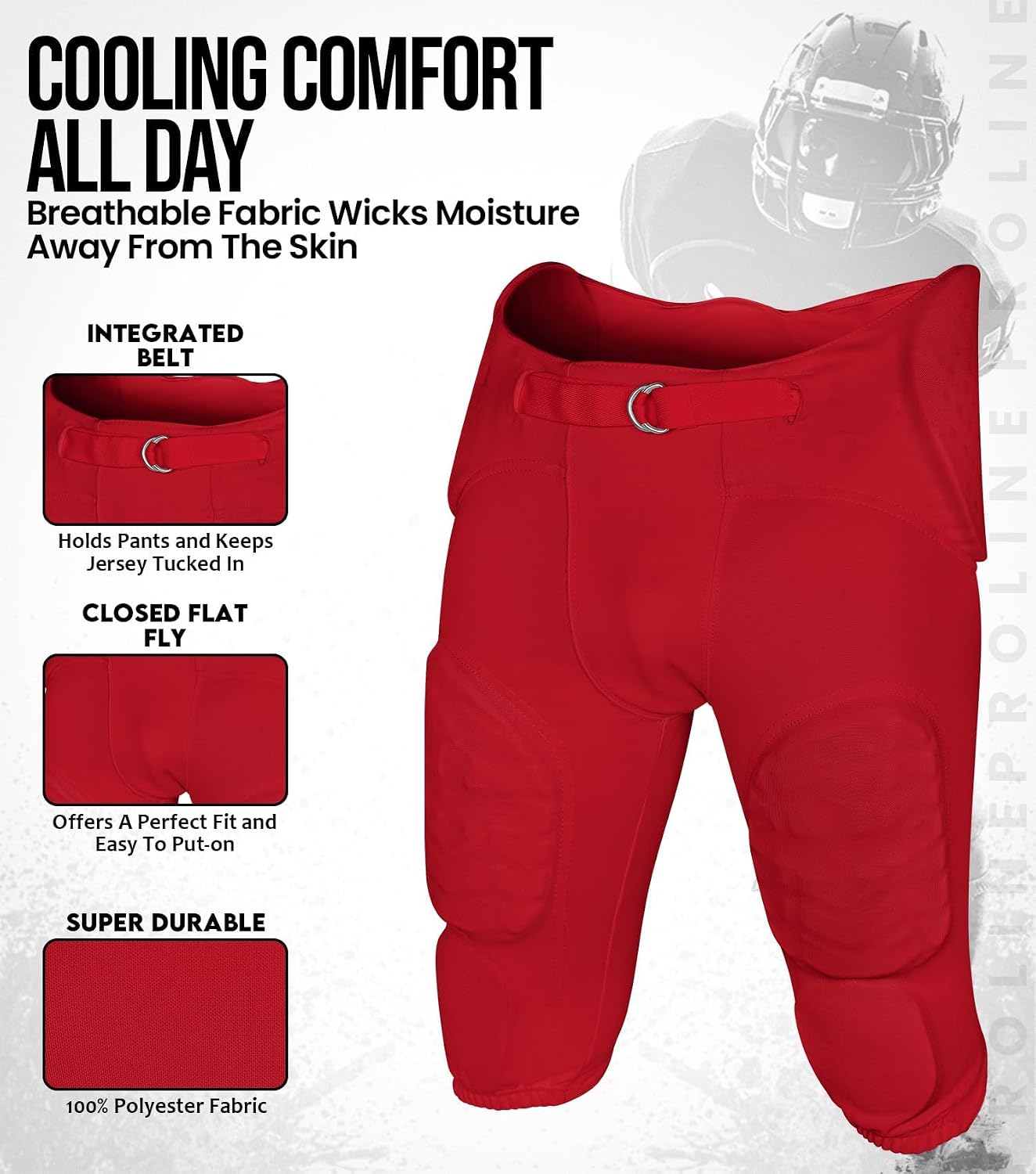 Exxact Sports Proline Youth Integrated Football Pants with 7 Flex Pads, Lightweight Football Practice Pants for Protection