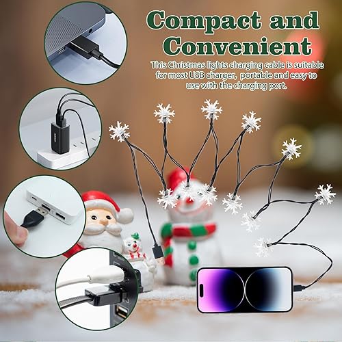 Miniatura 4 de Eliteemo Festive - Cable de carga de teléfono con luces LED de Navidad, cable de carga USB verde y bombilla, 12 luces LED de 50 pulgadas, compatible