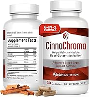 Vista 1 de CinnaChroma Cápsulas – Suplementos de canela con extracto 10:1, cromo, vanadio, selenio, vitamina D3 y K2 – Bloqueador natural de azúcar – 30