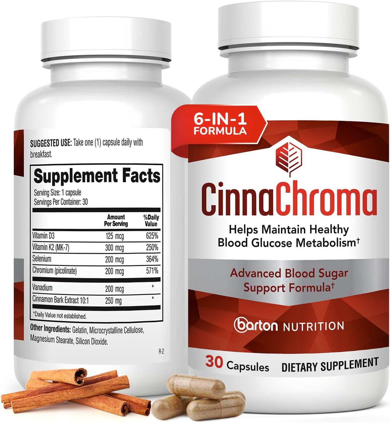 CinnaChroma Capsules - Cinnamon Supplements with 10:1 Extract, Chromium, Vanadium, Selenium, Vitamin D3 & K2 - Natural Sugar Blocker - 30 Capsules, 1 Month Supply