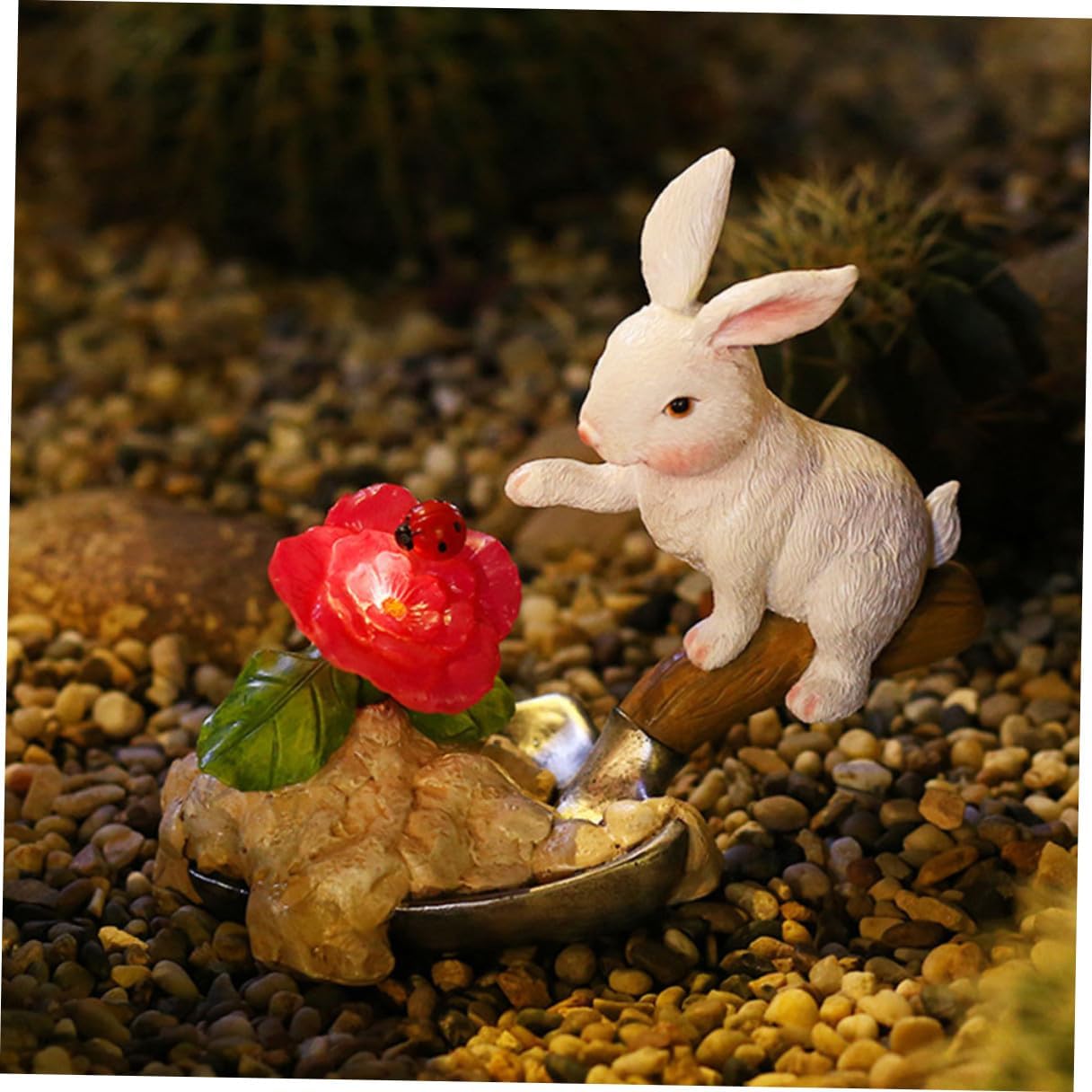 FENICAL Solar Rabbit Garden Lamp Outdoor Resin Figurine Light for Patio Lawn Décor White Sitting Bunny Night Light Solar Powered