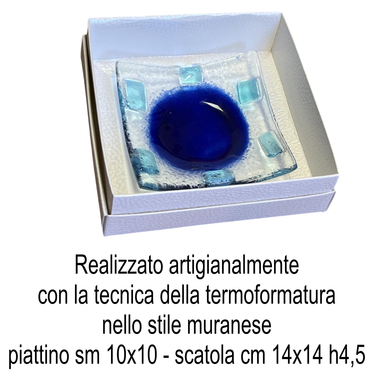 Regalami.shop10 bomboniere con Scatola piattino Vetro Murano per Battesimo, Comunione, cresima e Matrimonio (Blu, Scatola)