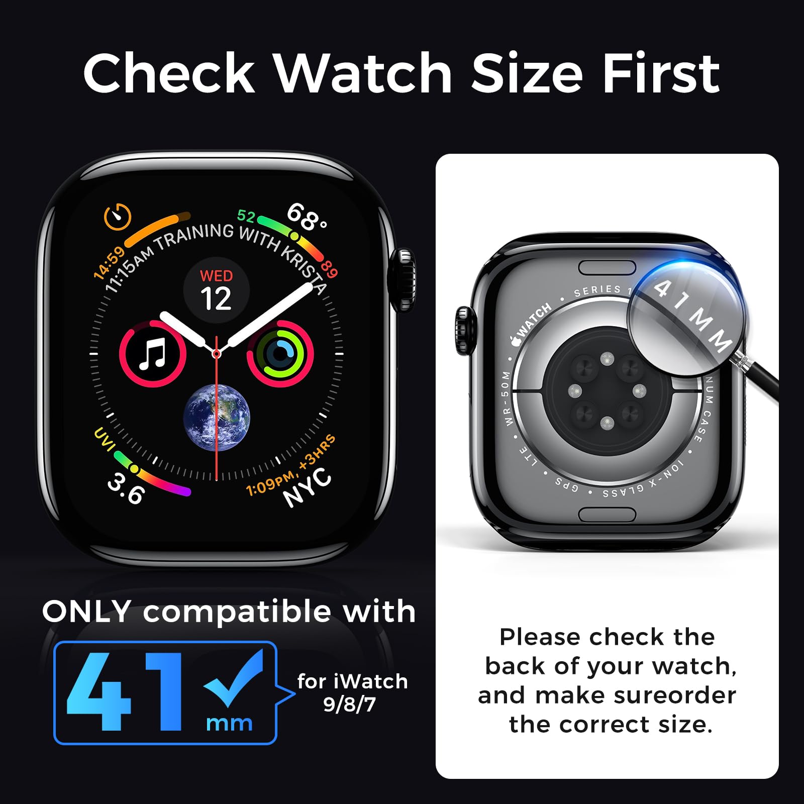 Ochraniacz ekranu kompatybilny z Apple Watch Series 8/7 41 mm, zakrzywiony 3D pełne pokrycie ochrona przed zarysowaniami osłona ze szkła hartowanego, ochrona ekranu bez pęcherzyków do iWatch 8/7 41 mm (3 szt.)
