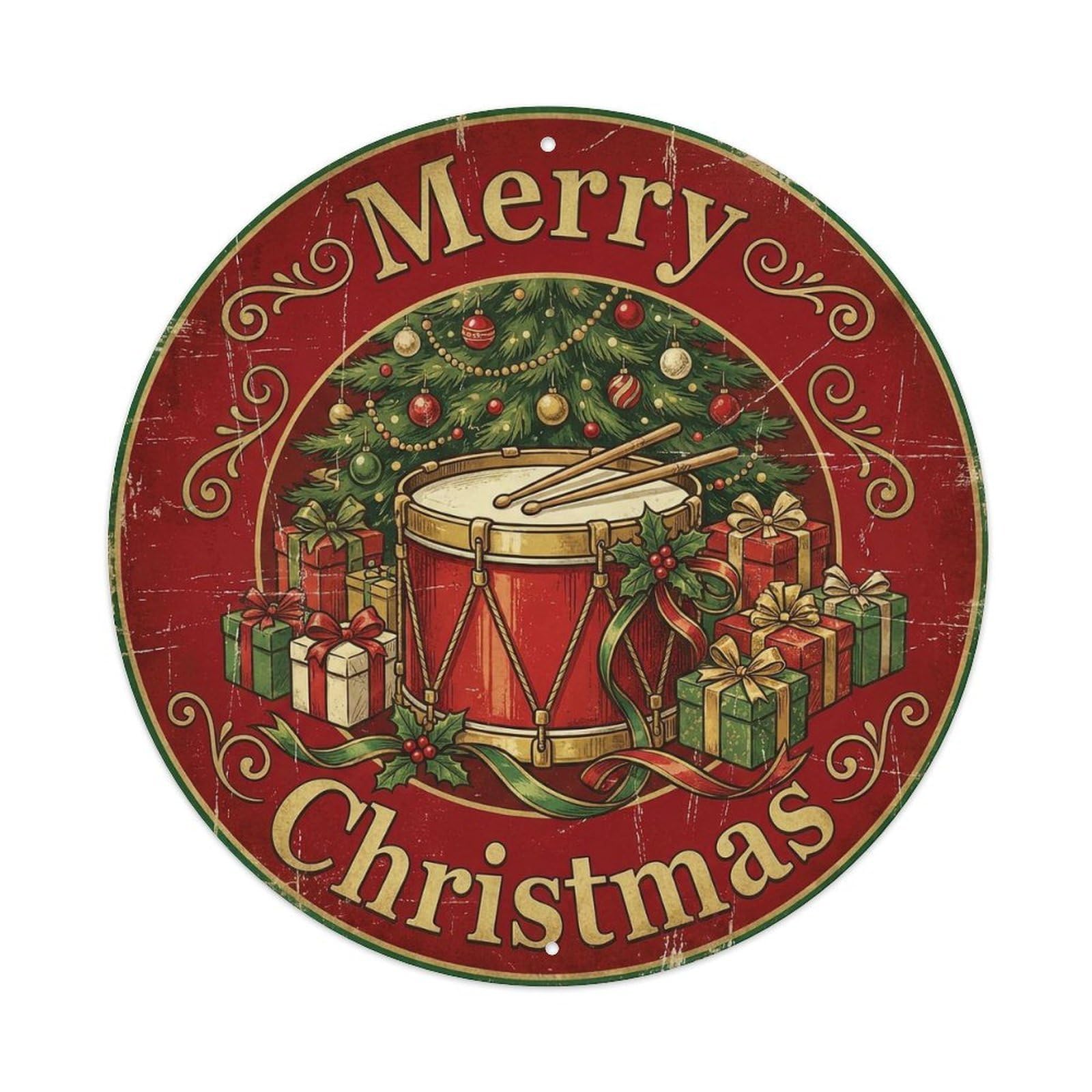 Merry Christmas Vintage Toy Drum Metal Tin Sign