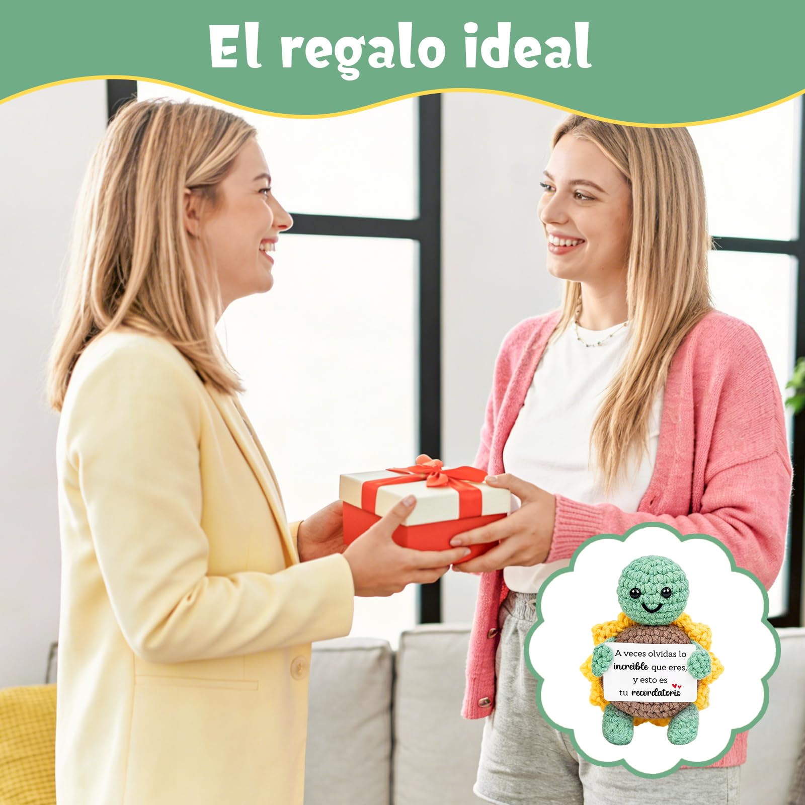 Aurasky Tortuga de Crochet con Girasol – Muñeco de Apoyo Emocional, Regalo en Español para Cumpleaños
