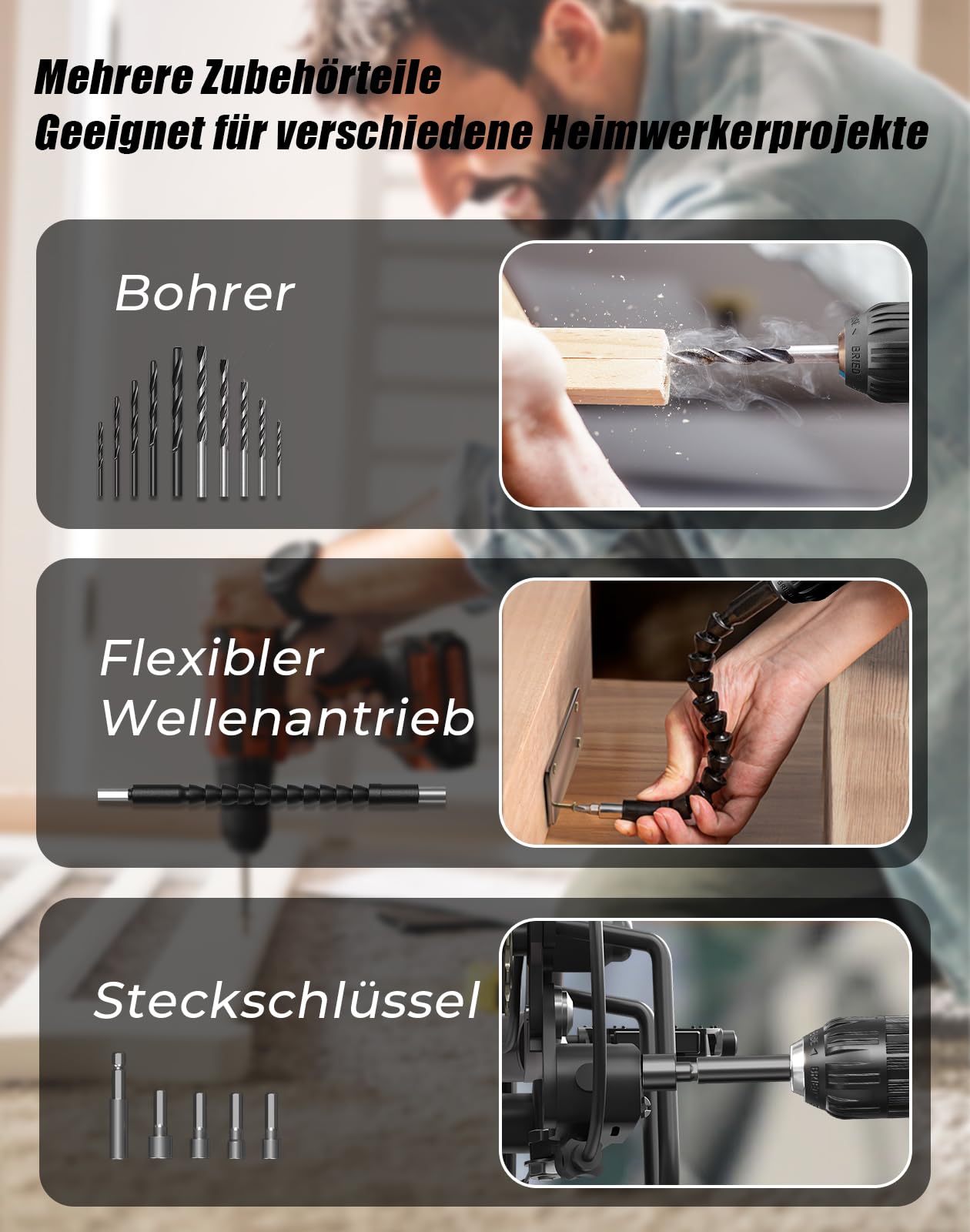 Akkuschrauber, 20V Akku Bohrschrauber, 25+1 Drehmomentstufen Akkubohrer, kompatibel mit Makita 18V Akku, 42Nm Max Drehmoment, LED-Licht, 56 tlg Zubehör Akkuschrauber Set für Reparatur & DIY Cyan
