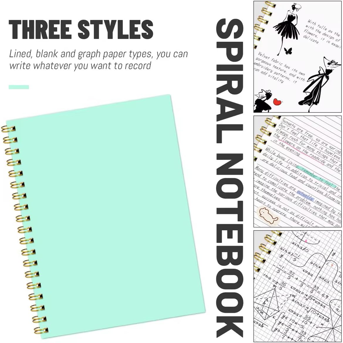 Graph Spiral Notebook-B5 Grid Journal 7.48" X 10.18",Mint Green Hardcover Graph Paper Notebooks 4 Pack 160 Pages 100GSM for Note Taking Engineering Graphing Work School Supplies