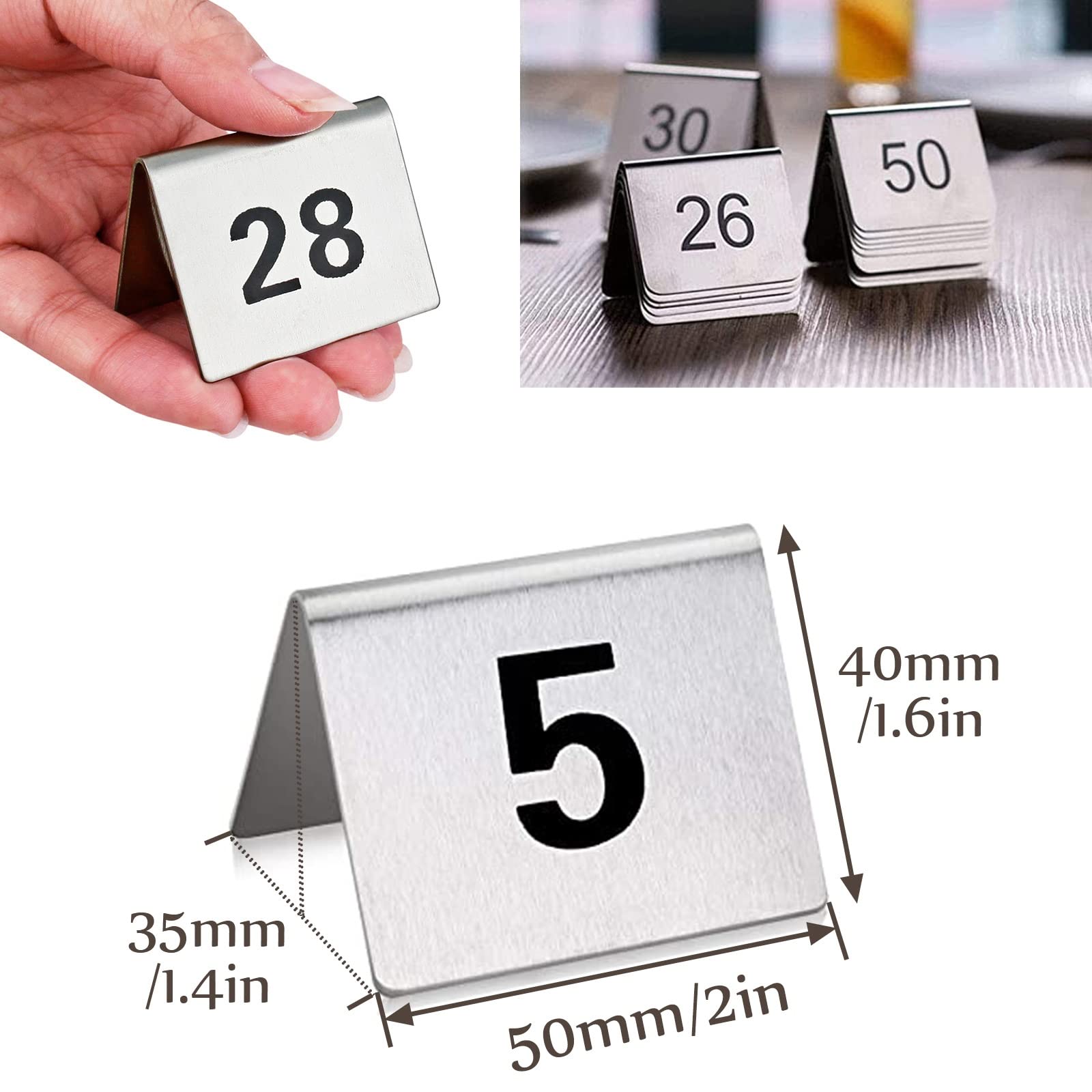 Números De Mesa Apilables De Metal, Tarjeta De Número De Mesa De Doble Cara | Señales De Números 1-50 De Acero Inoxidable For Restaurantes Cafés Bares Boda, Mesa De Carteles