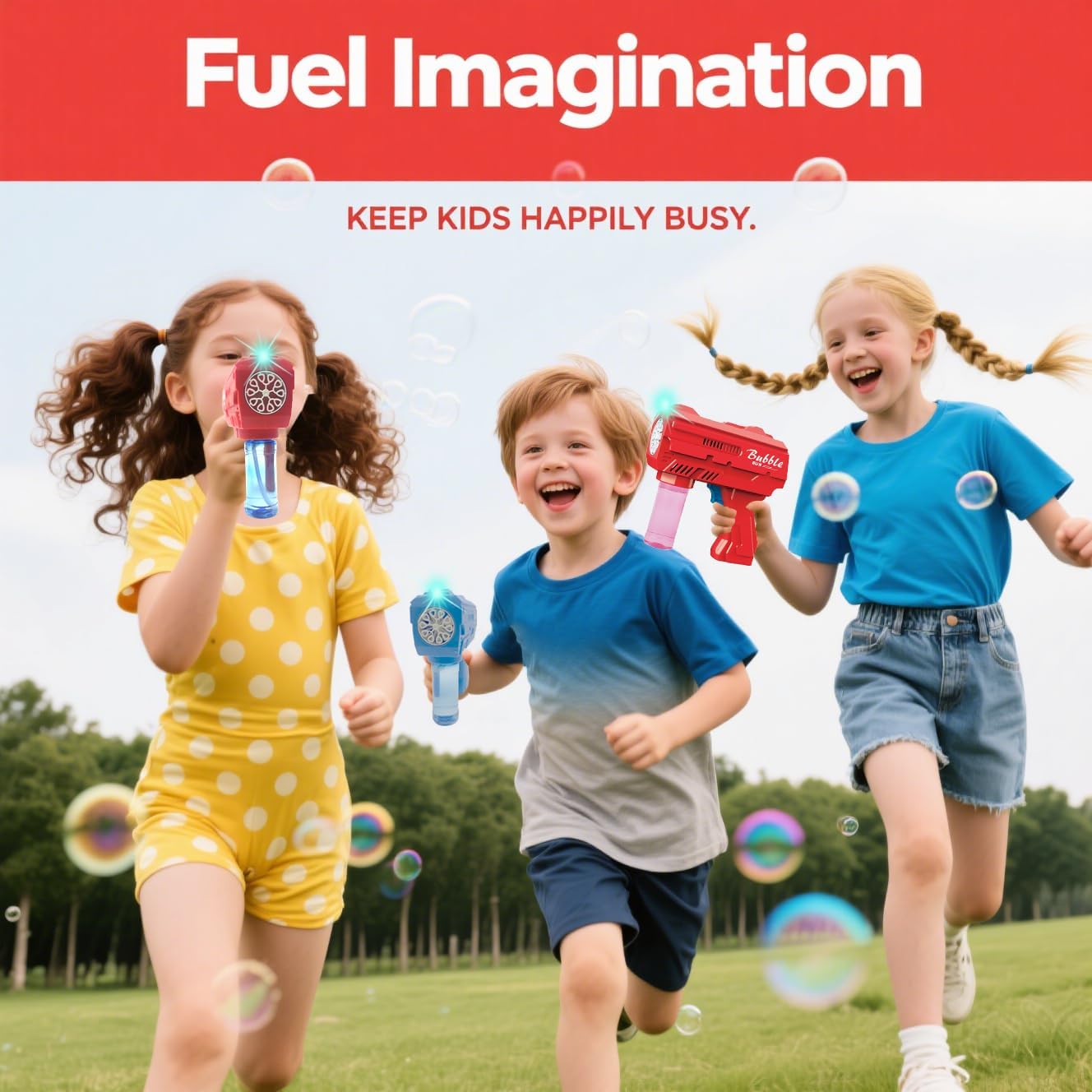 Bubble Gun for Kids 3-8, Automatic Bubble Blaster with LED Light & Refill Solution, Kids Bubble Machine Blower, Outdoor Toy for Birthday Party Wedding Easter Gift (Red)