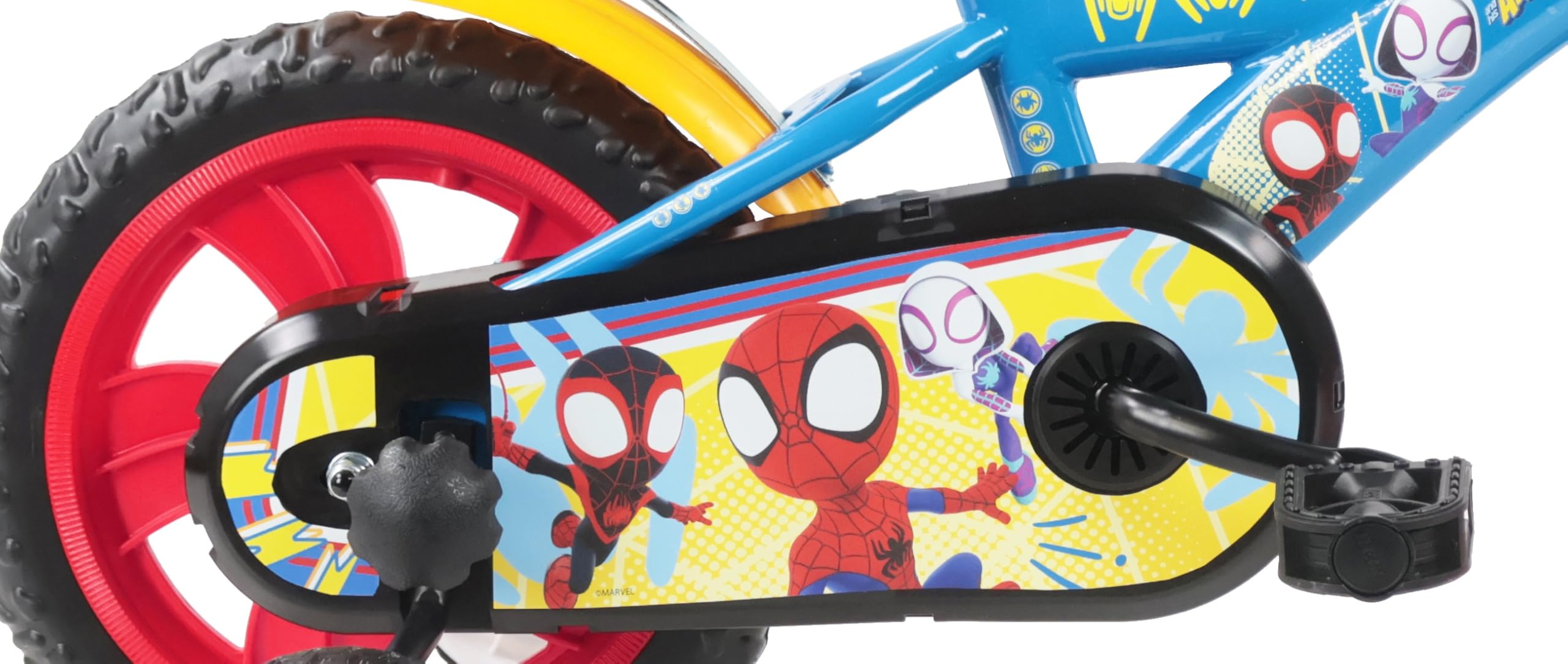 Vélo 12" Spidey et Ses Amis - Cadre & Fourche Rigide Acier - 1 Frein - Pneus Increvables EVA - Roues Bâtons - 2 Stabilisateurs - Garde Boue - Carter de Protection - Bidon arrière