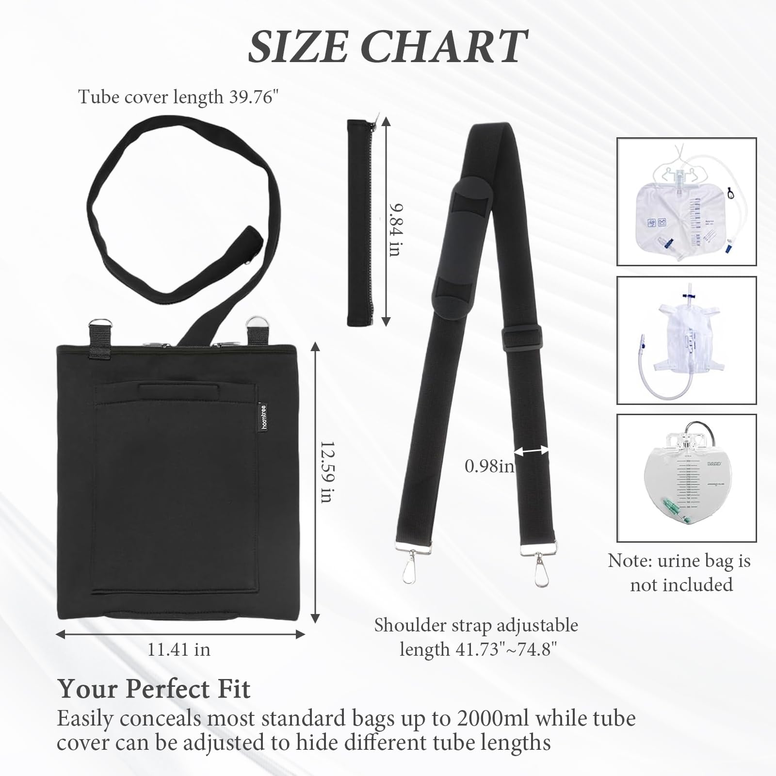 Portador Bolsa Sonda 2000ml con Cubierta Para Tubo de Catéter y Correa Ajustable, Seguro y Discreto Cubierta de Bolsa de Orina con Compartimento, Fácil Acceso (Negro)