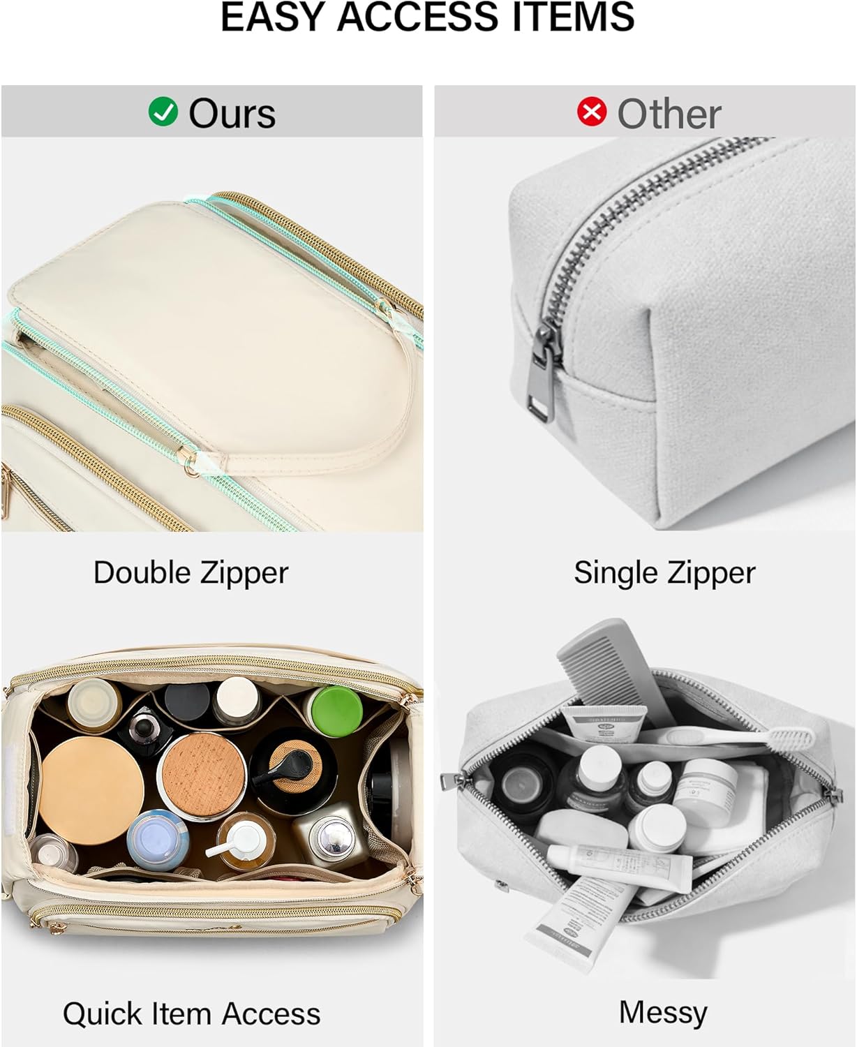 Hanke Travel Toiletry Bag, Lightweight Wide-open Makeup Bag, Dual-Layer Travel Bag for Toiletries Water-Resistant Cosmetic Bags Large Toiletry Bags for Women & Men, Travel Essentials, Off White