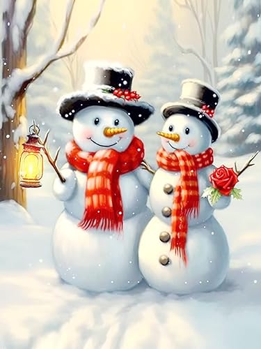 SKRYUIE Kit de pintura de diamantes 5D para bricolaje, muñeco de nieve de Navidad, pareja por números, arte de diamante, bordado de cristal, punto SKRYUIE Kit de pintura de diamantes 5D para bricolaje, muñeco de nieve de Navidad, pareja por números, arte de diamante, bordado de cristal, punto